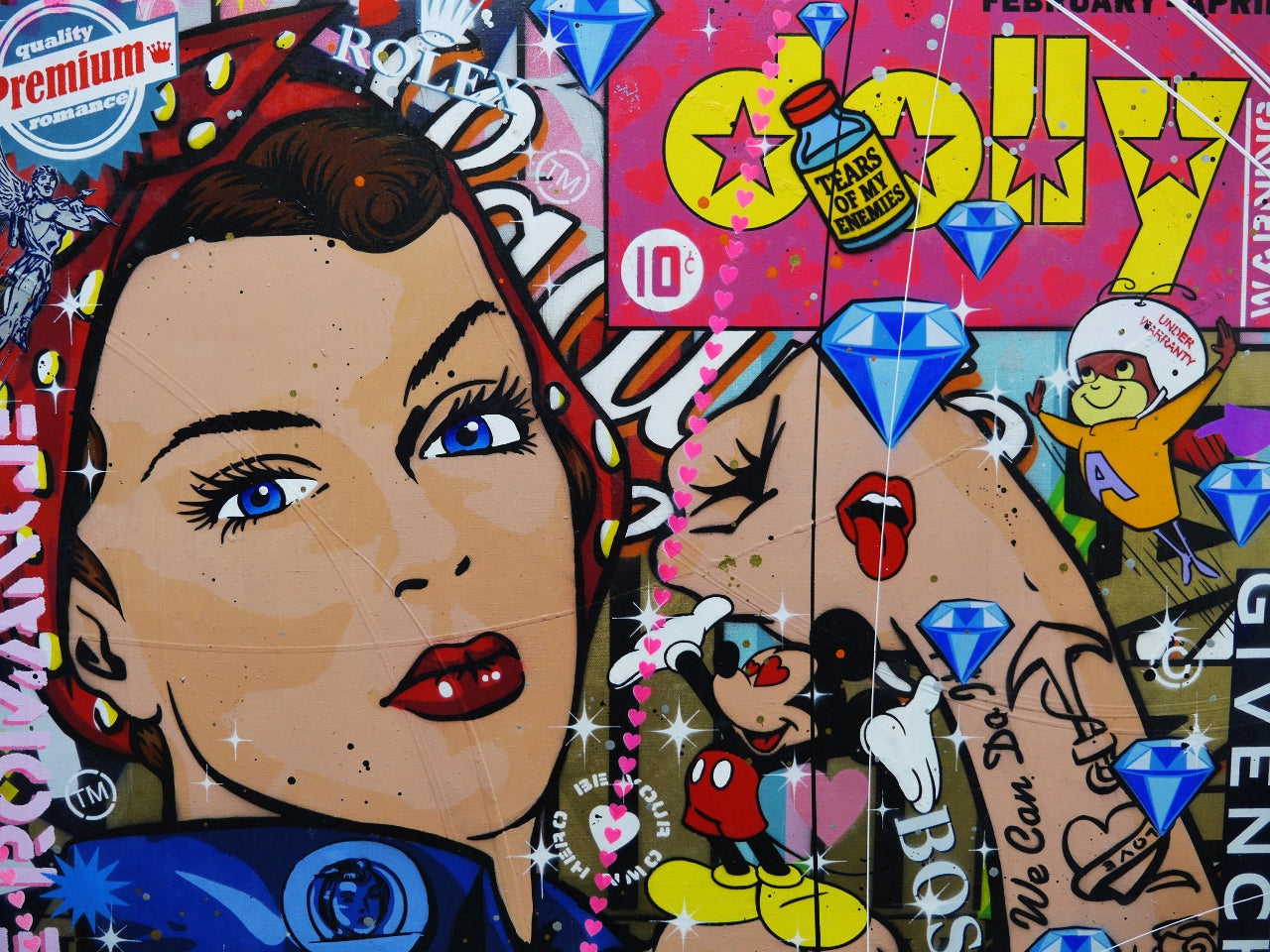 Dolly Rosie 140cm x 100cm Textured Urban Pop Art Painting (SOLD)