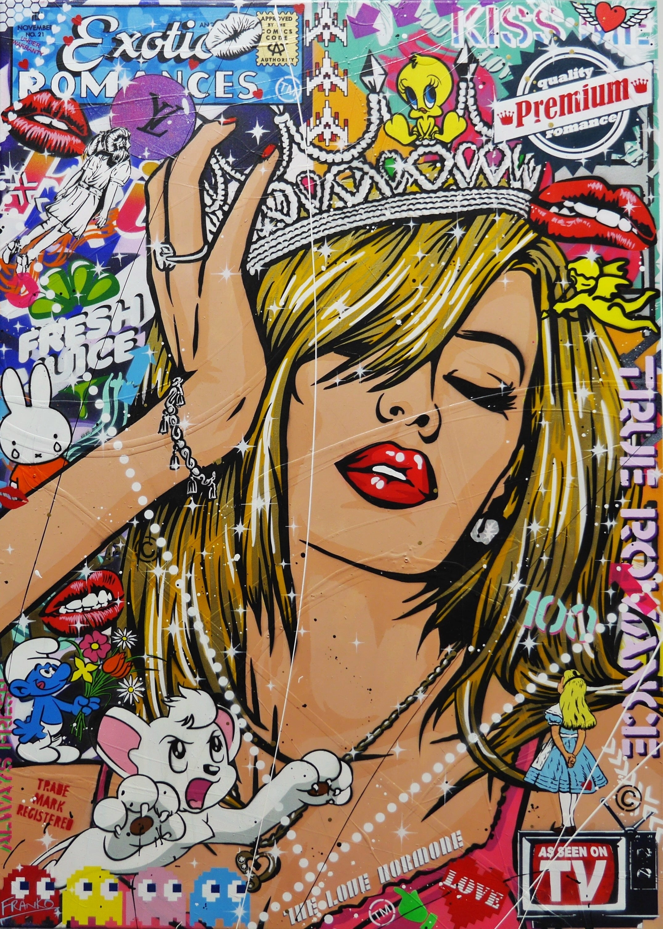 Beauty Queen 140cm x 100cm Textured Urban Pop Art Painting-Urban Pop Art-[Franko_Artist]-[Australian_artist]-[Gold_Coast]-[Brisbane]-[modern]-[contemporary]-[original]-[Large_artwork]-Franklin Art Studio