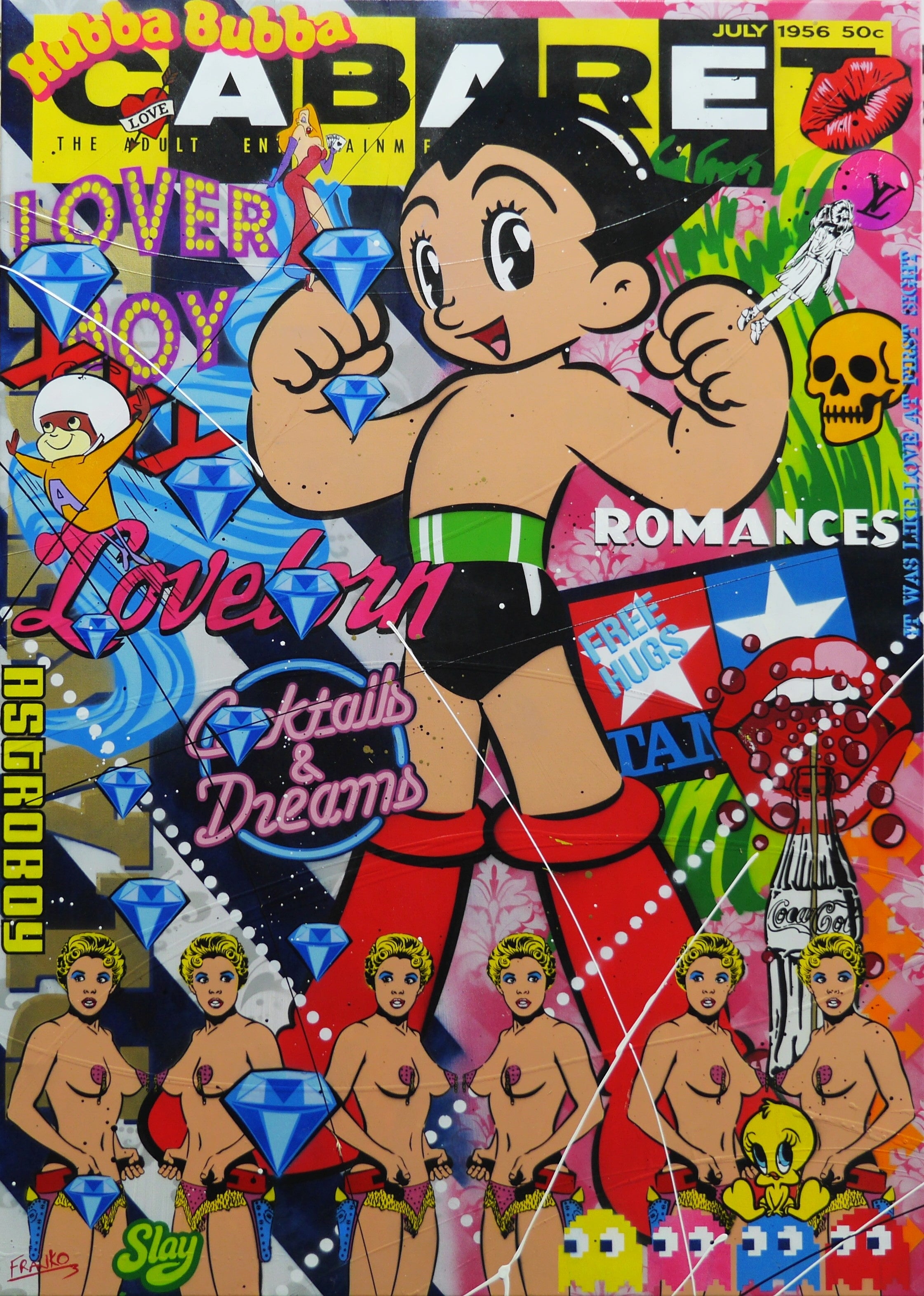 Cabaret Astro 140cm x 100cm Textured Urban Pop Art Painting-Urban Pop Art-[Franko_Artist]-[Australian_artist]-[Gold_Coast]-[Brisbane]-[modern]-[contemporary]-[original]-[Large_artwork]-Franklin Art Studio