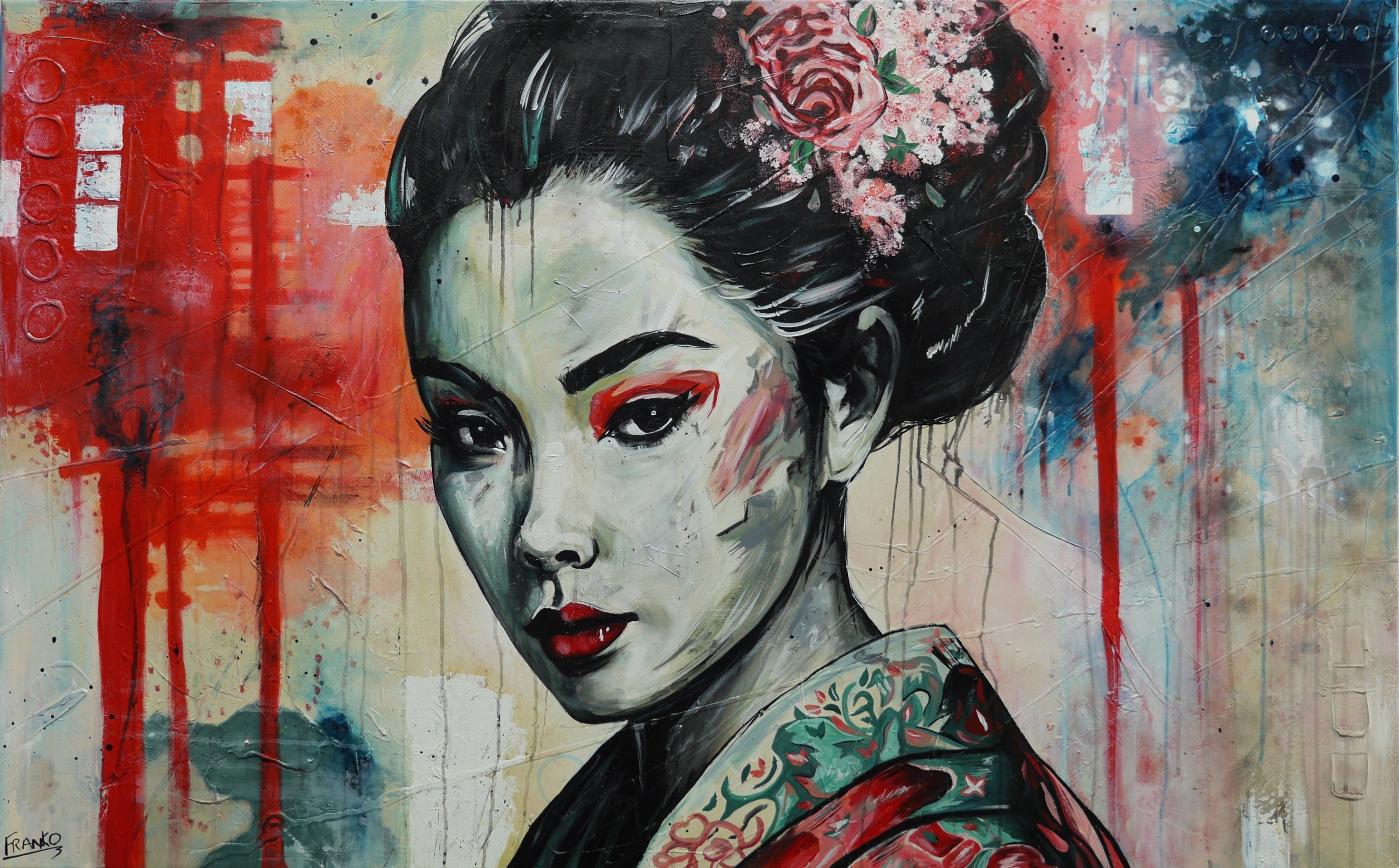 Haruka 160cm x 100cm FRAMED Abstract Realism Textured Painting-people-[Franko_Artist]-[Australian_artist]-[Gold_Coast]-[Brisbane]-[modern]-[contemporary]-[original]-[Large_artwork]-Franklin Art Studio