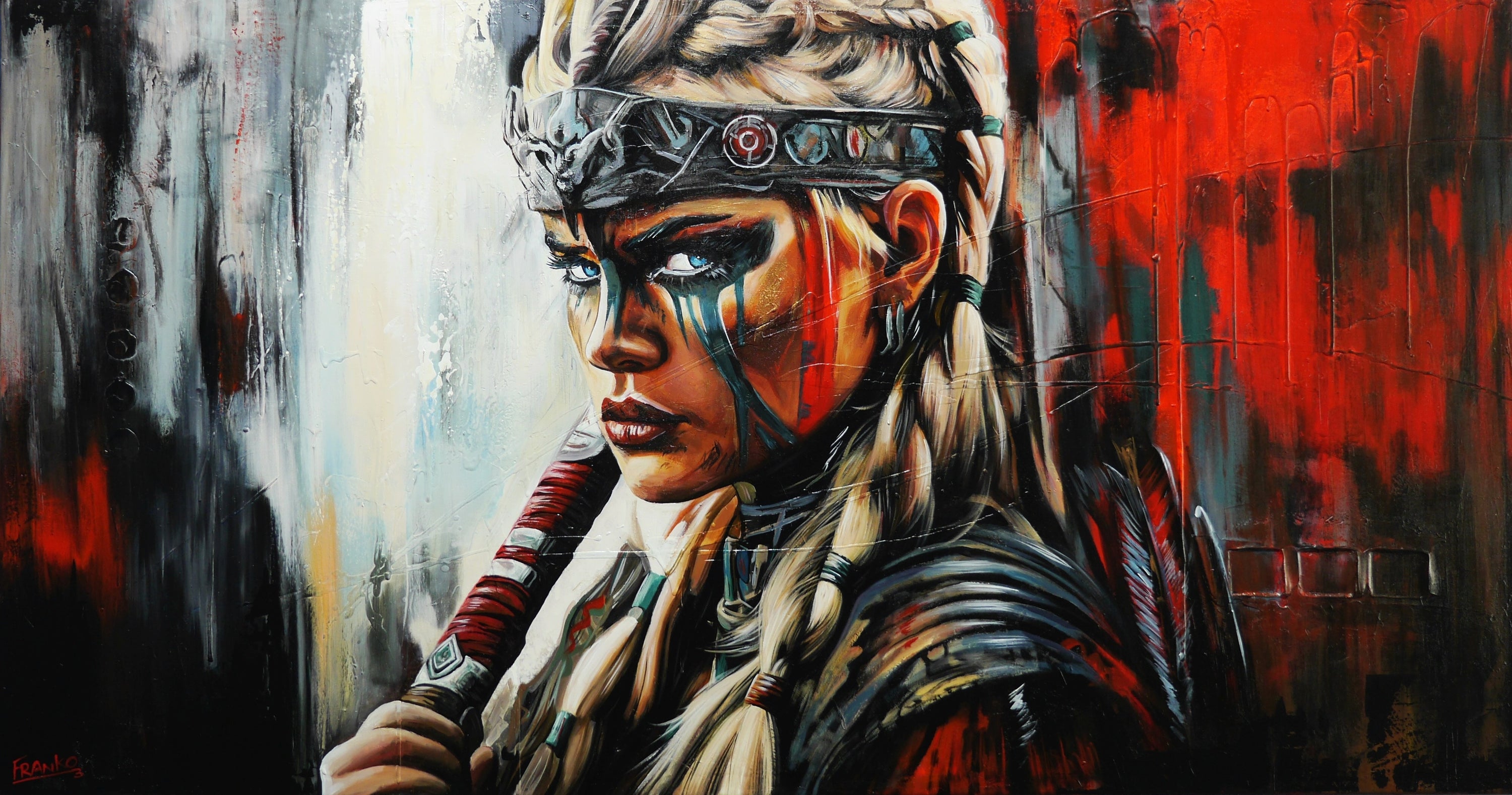Valkyrie 190cm x 100cm FRAMED Abstract Realism Textured Painting-people-[Franko_Artist]-[Australian_artist]-[Gold_Coast]-[Brisbane]-[modern]-[contemporary]-[original]-[Large_artwork]-Franklin Art Studio