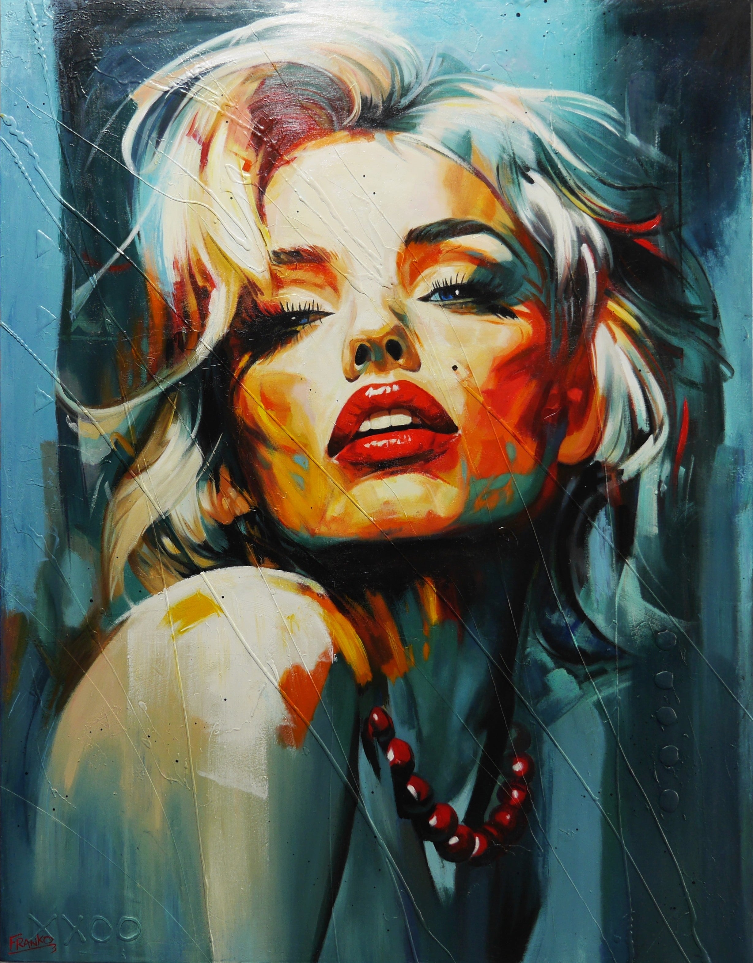 Evocative 140cm x 180cm Framed Marilyn Monroe Abstract Realism Textured Painting (SOLD)-people-[Franko_Artist]-[Australian_artist]-[Gold_Coast]-[Brisbane]-[modern]-[contemporary]-[original]-[Large_artwork]-Franklin Art Studio