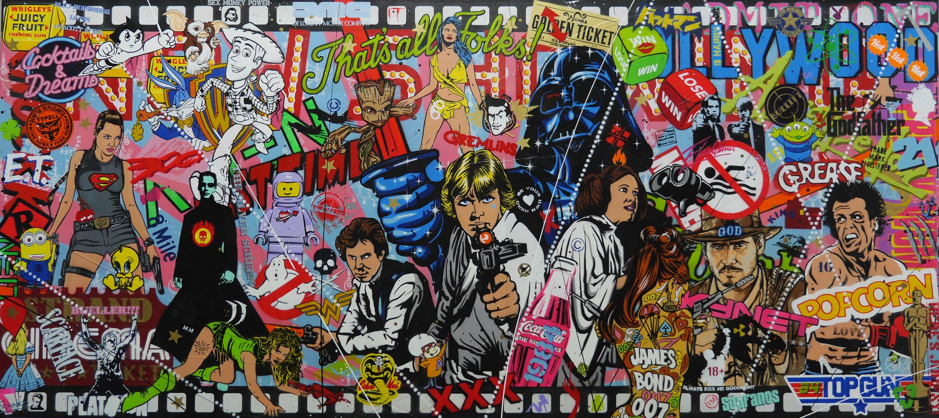 Cinematica Maxed 270cm x 120cm Textured Urban Pop Art Painting-Urban Pop Art-[Franko_Artist]-[Australian_artist]-[Gold_Coast]-[Brisbane]-[modern]-[contemporary]-[original]-[Large_artwork]-Franklin Art Studio