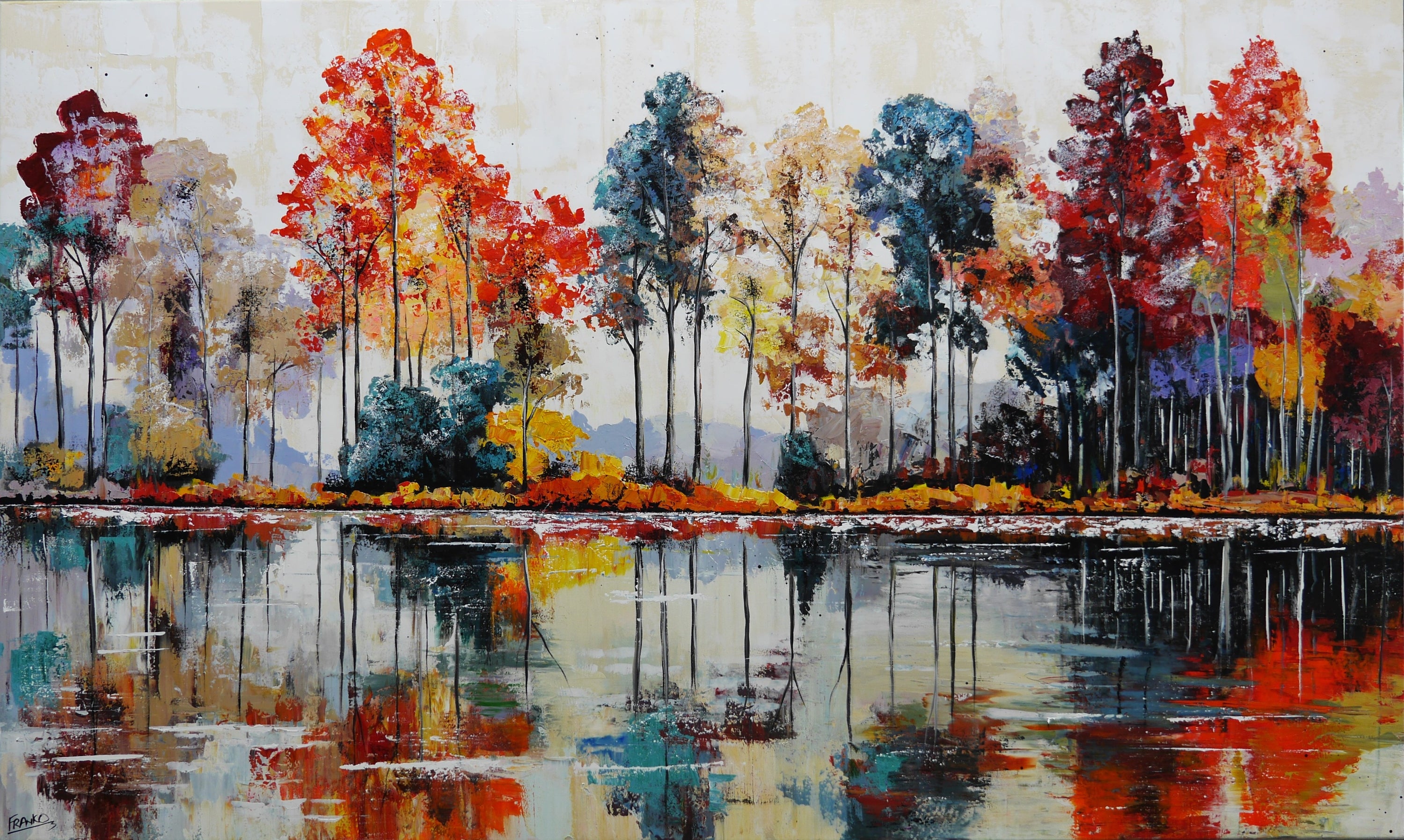 Autumn Light 200cm x 120cm Framed Landscape Textured Abstract Realism Painting-abstract realism-[Franko_Artist]-[Australian_artist]-[Gold_Coast]-[Brisbane]-[modern]-[contemporary]-[original]-[Large_artwork]-Franklin Art Studio