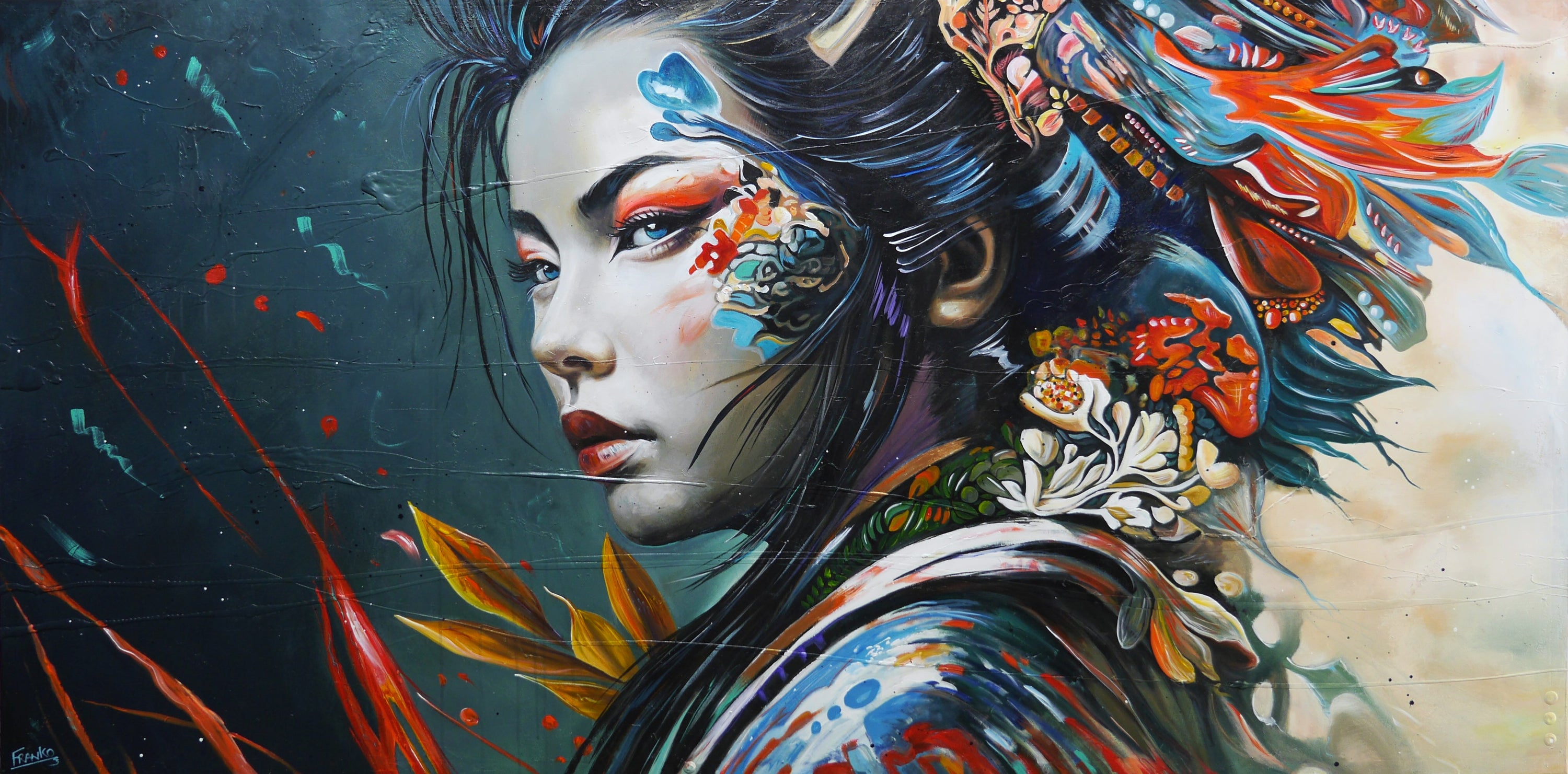 Isamu 240cm x 120cm Framed Abstract Realism Textured Painting-people-[Franko_Artist]-[Australian_artist]-[Gold_Coast]-[Brisbane]-[modern]-[contemporary]-[original]-[Large_artwork]-Franklin Art Studio