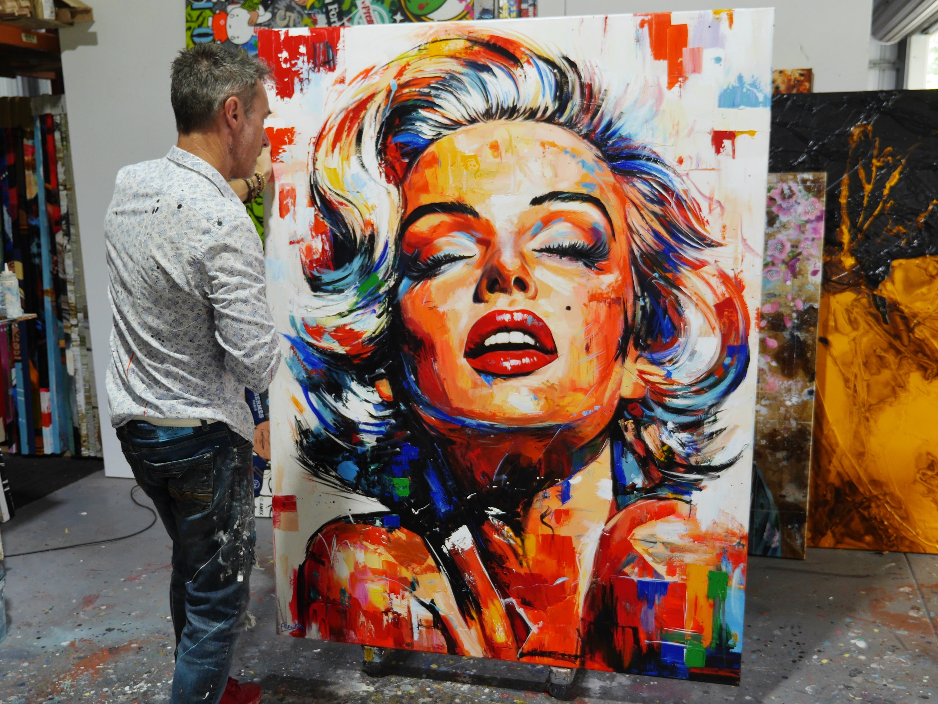 Golden Siren 140cm x 180cm FRAMED Marilyn Munroe Abstract Realism Textured Painting (SOLD)