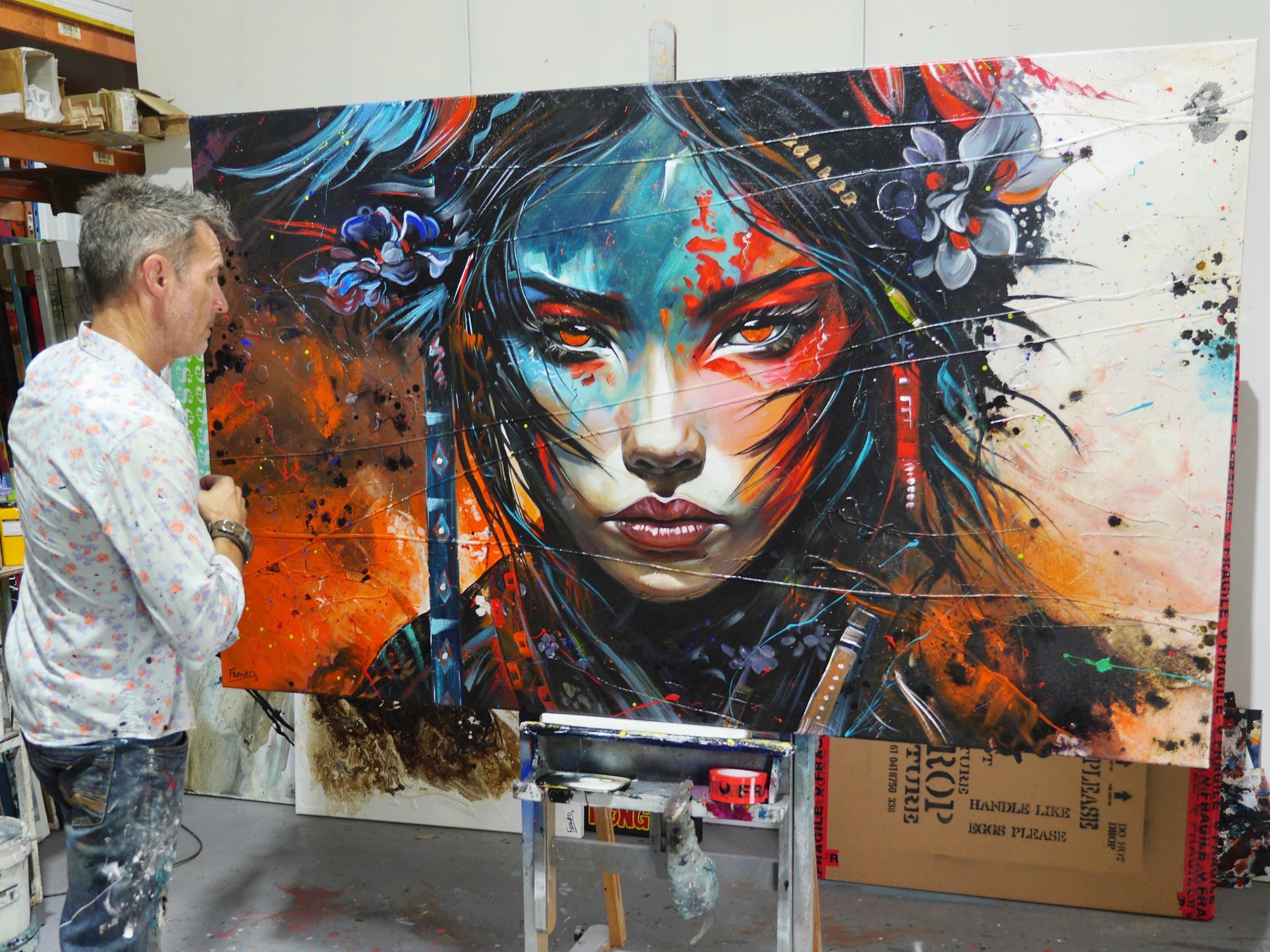 Chikara 200cm x 120cm FRAMED Geisha Abstract Realism Textured Painting (SOLD DAVID)