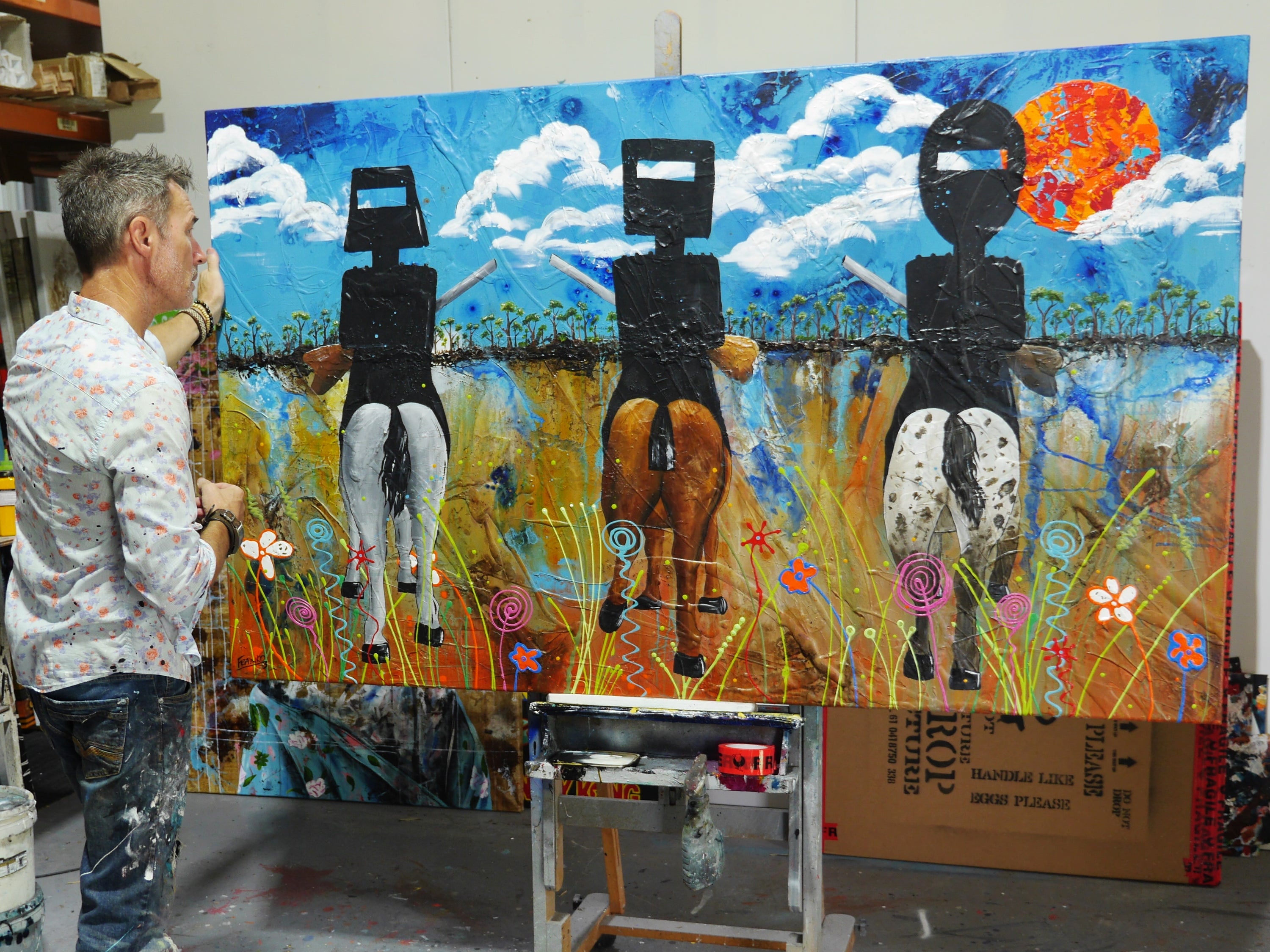 Kelly Bros 200cm x 120cm Ned Kelly Abstract Realism Textured Painting (SOLD)