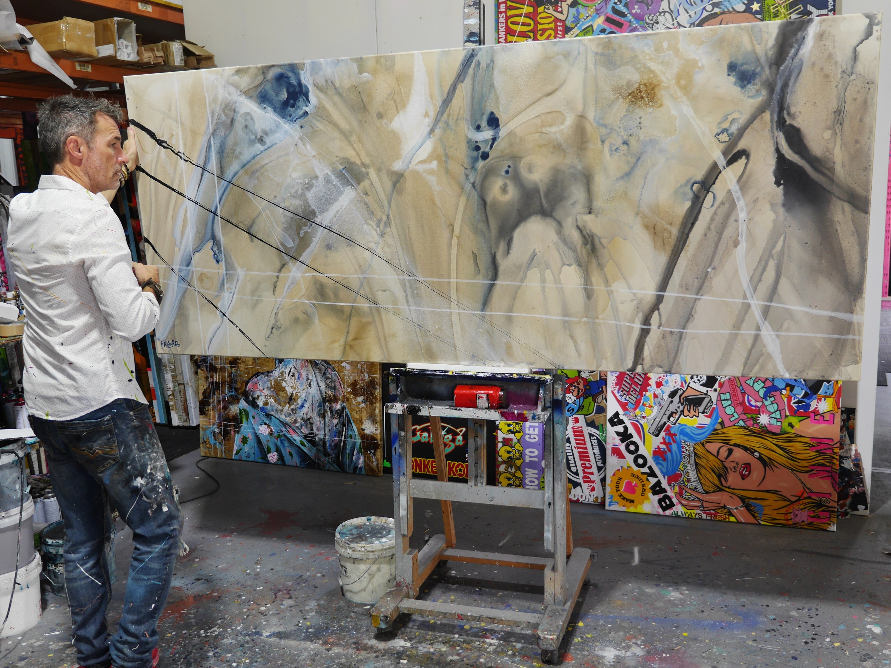 Refined 14 240cm x 100cm Blended Ink Abstract Painting (SOLD)