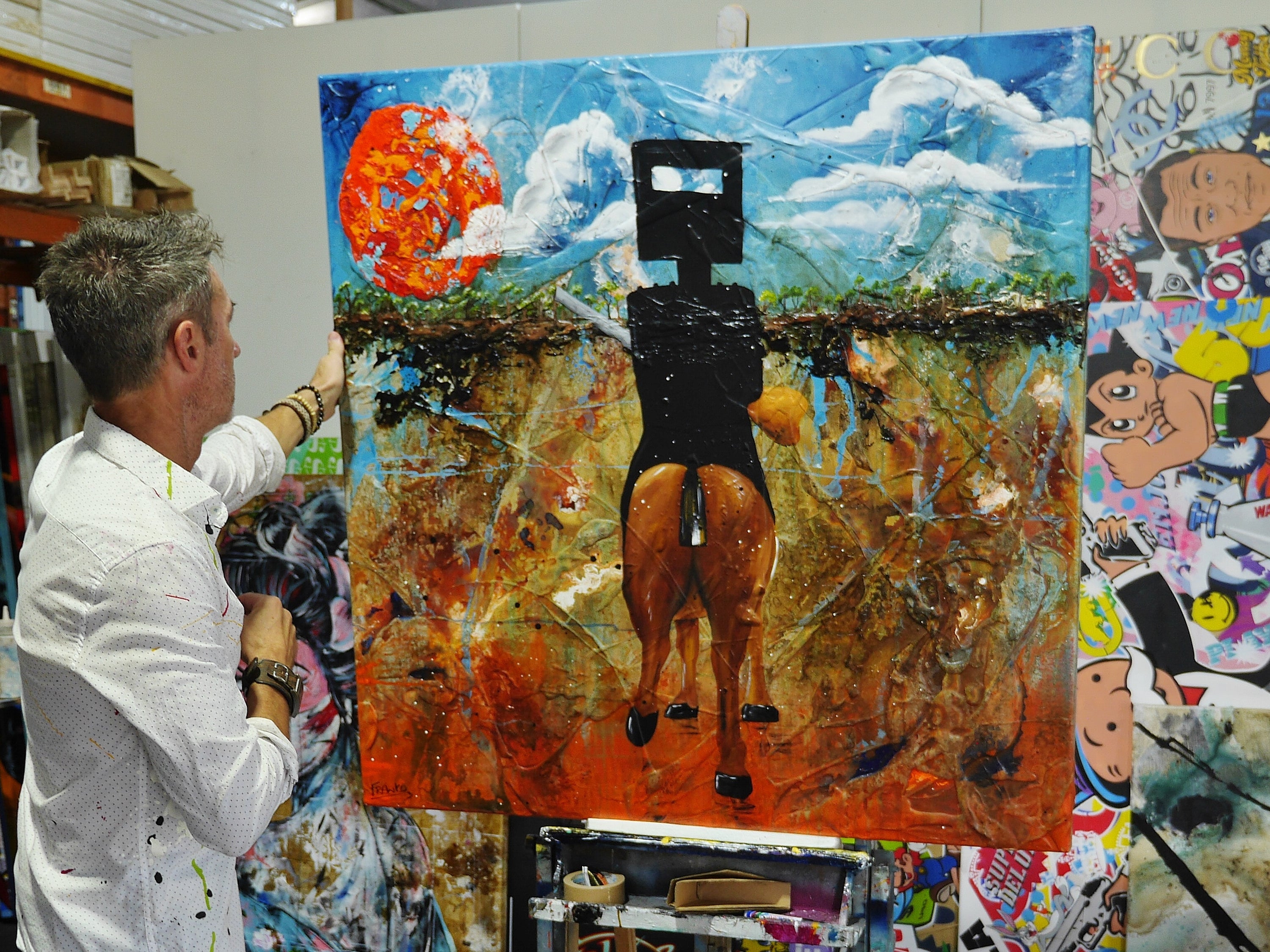 Solo Rider Ned 120cm x 120cm Ned Kelly Textured Abstract Painting (SOLD)