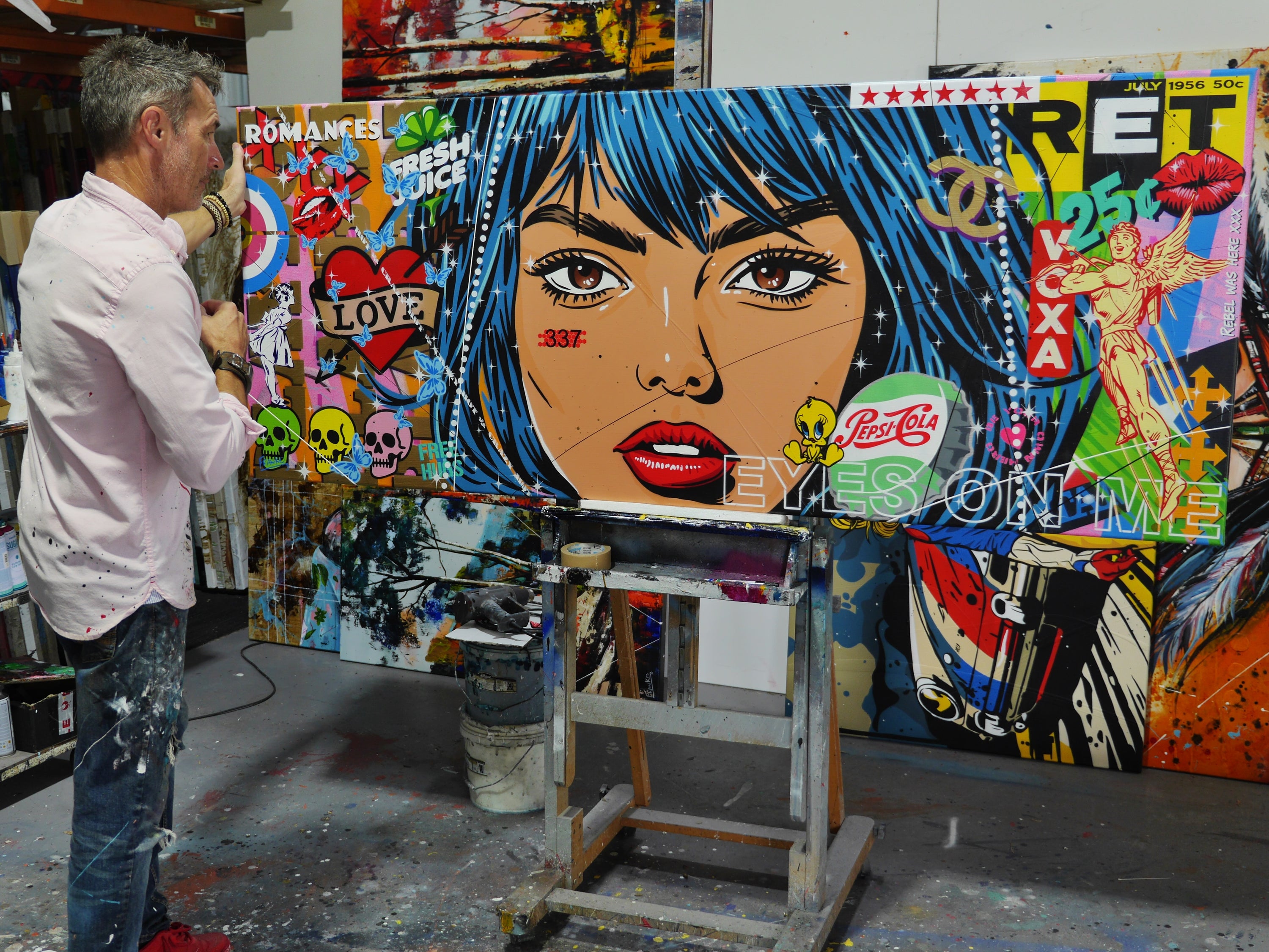 All Eyes On Me 200cm x 80cm Textured Urban Pop Art Painting (SOLD)