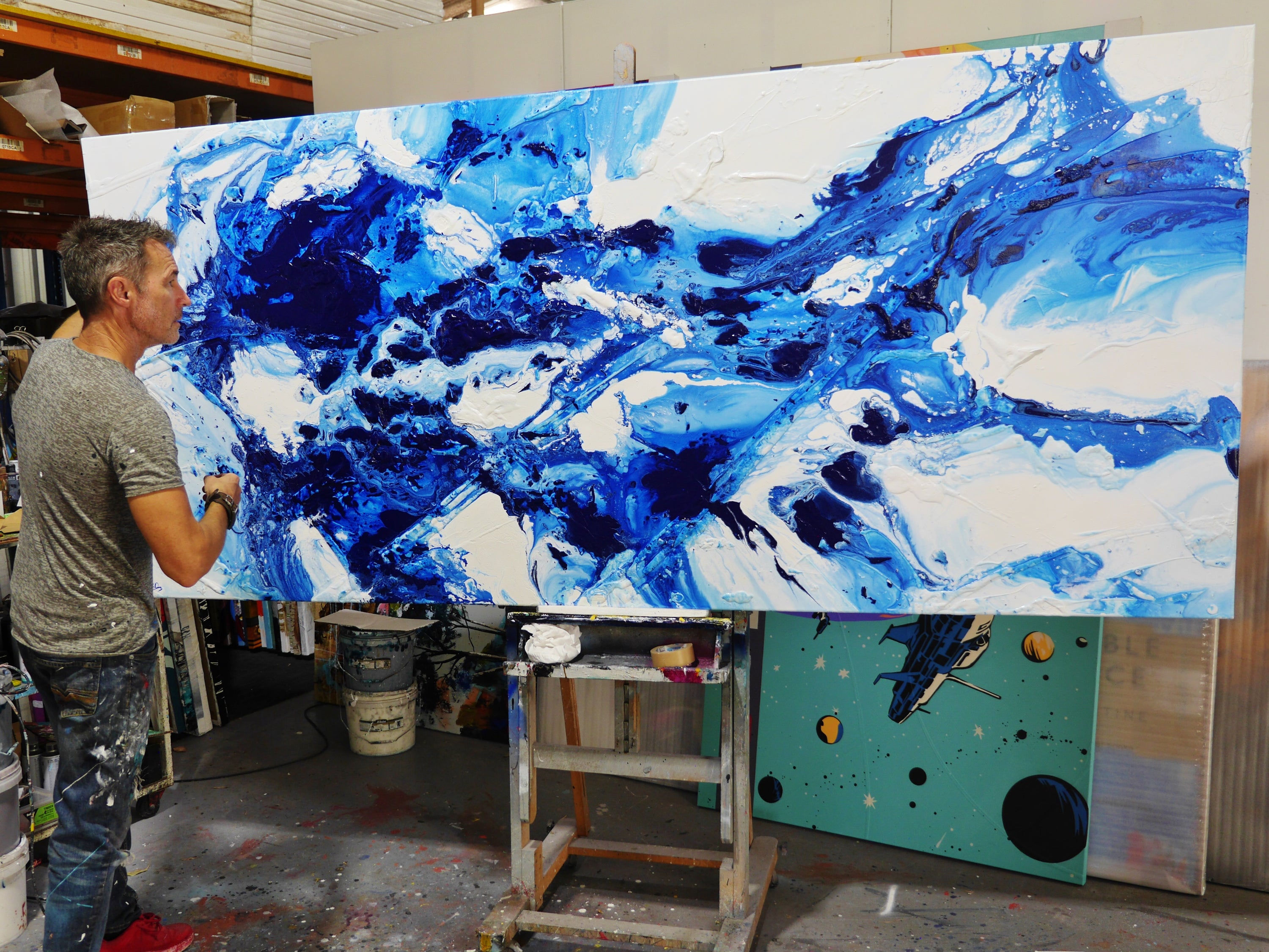 Blue Spice 270cm x 120cm Textured Abstract Painting