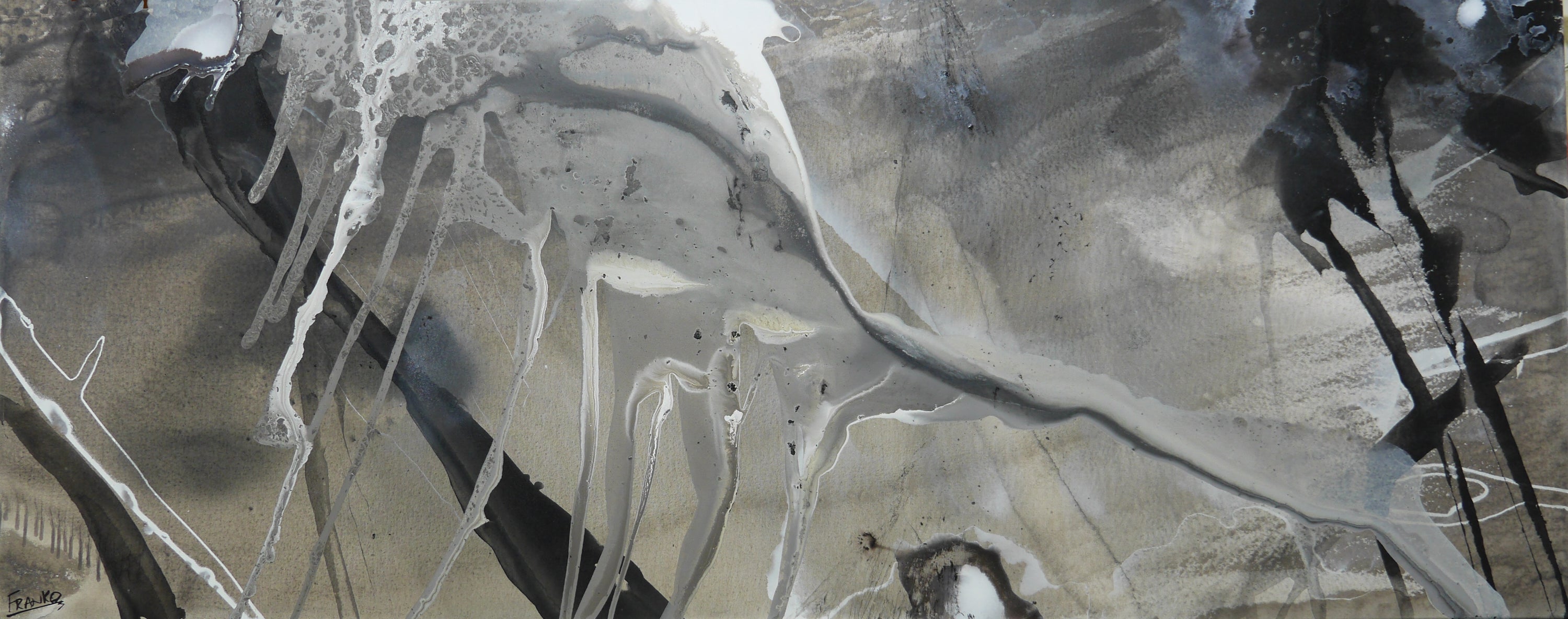 Refined 333 200cm x 80cm Blended Ink Abstract Painting (SOLD)