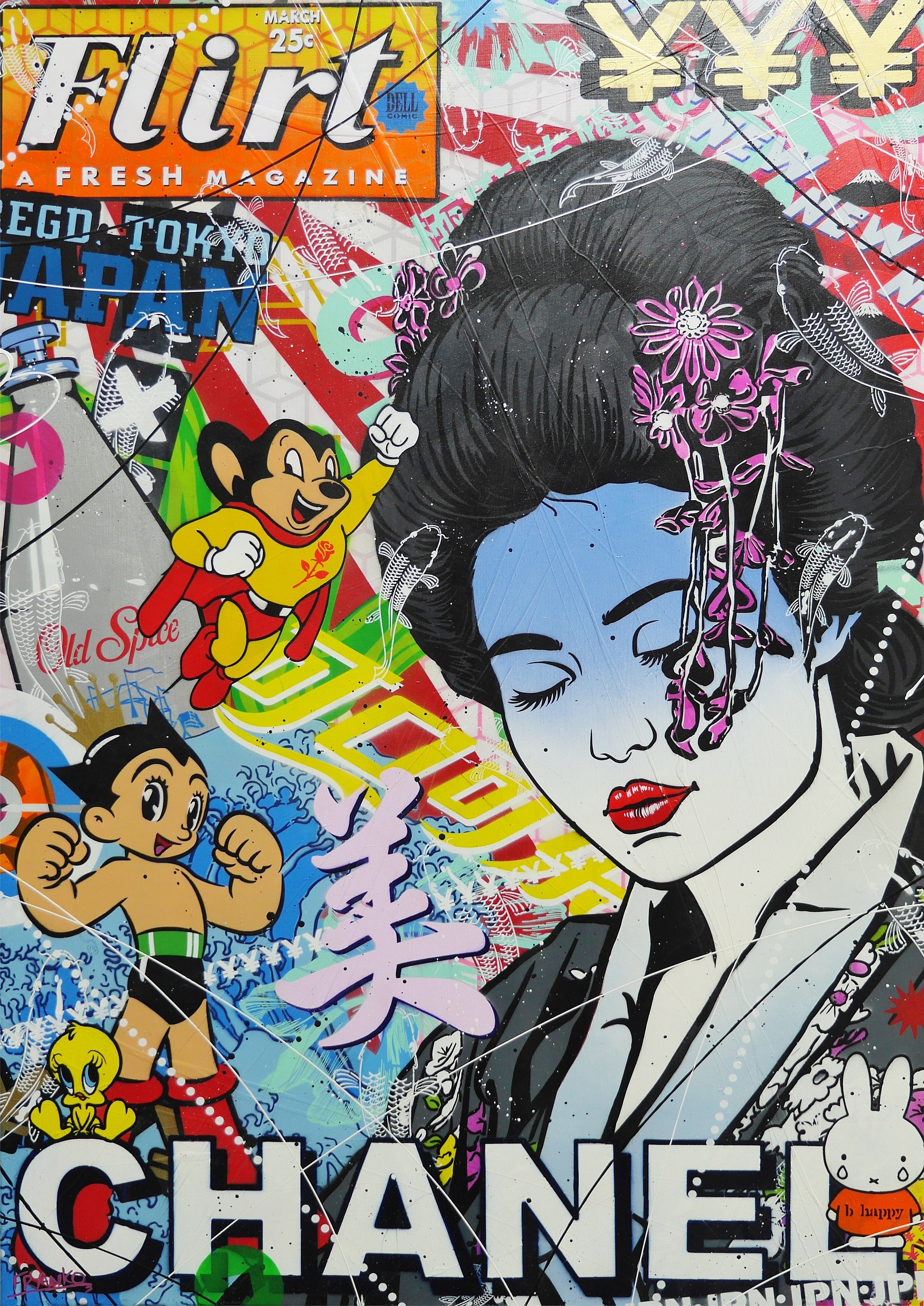 Tokyo Bound 100cm x 140cm Geisha Textured Urban Pop Art Painting (SOLD)
