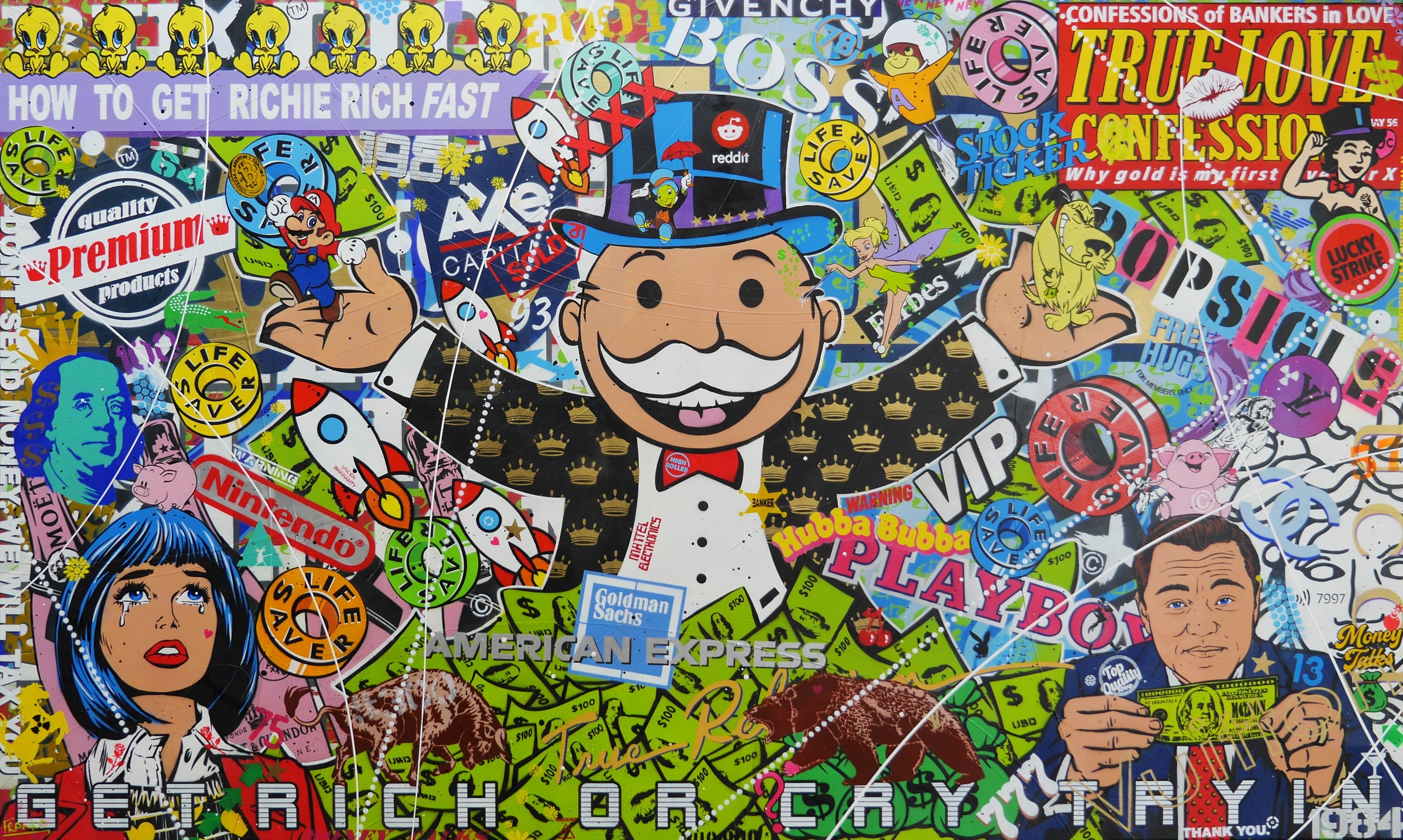 Money Express 250cm x 150cm Monopoly Man Textured Urban Pop Art Painting