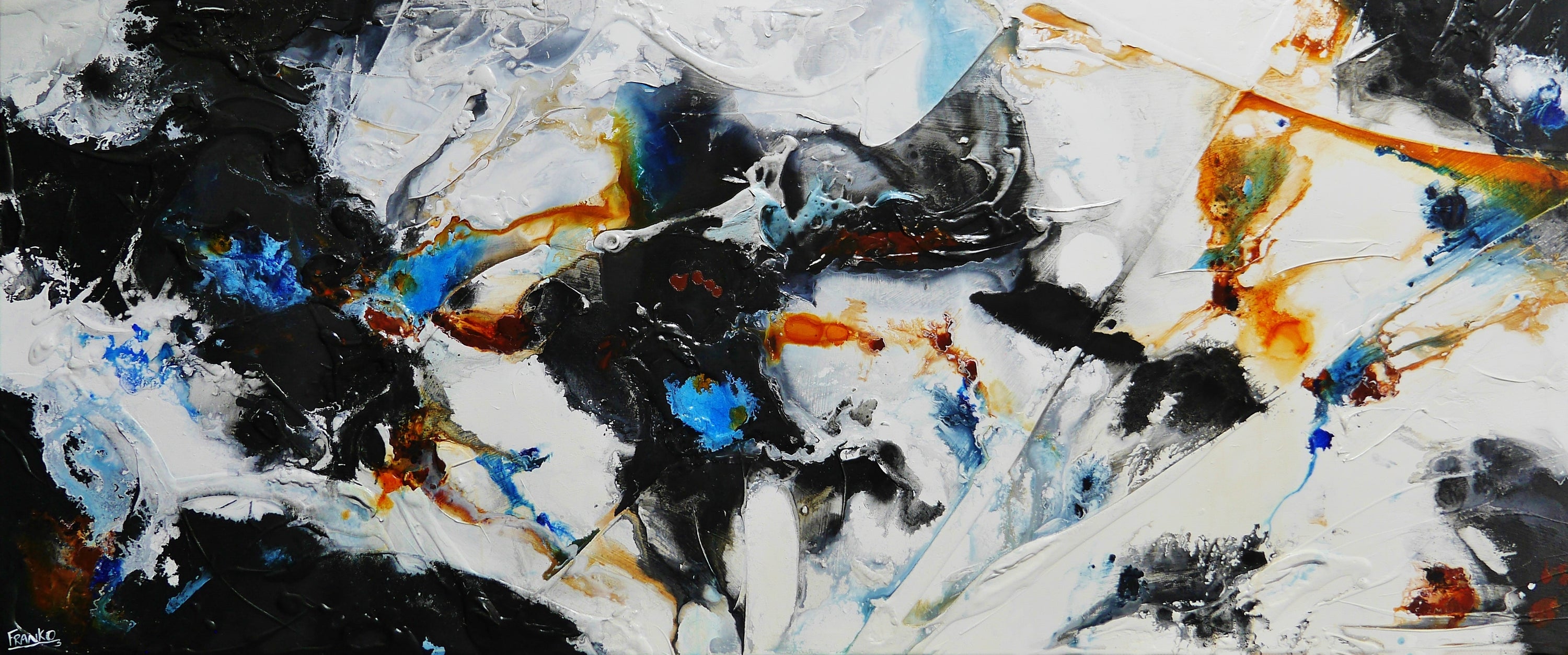 Evoque 240cm x 100cm White Rust Black Cobalt Textured Abstract Painting