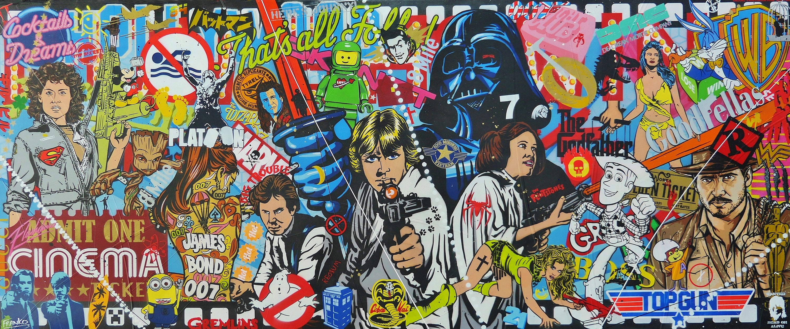 Cinema Gold 240cm x 100cm Iconic Textured Urban Pop Art Painting (SOLD)
