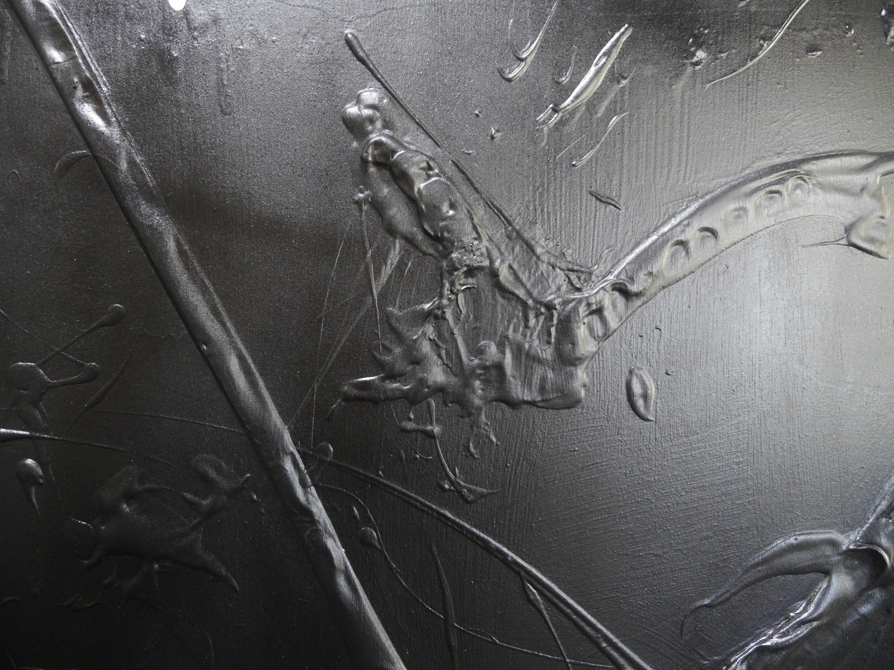 Whippy 270cm x 100cm Black and White Textured Abstract Painting