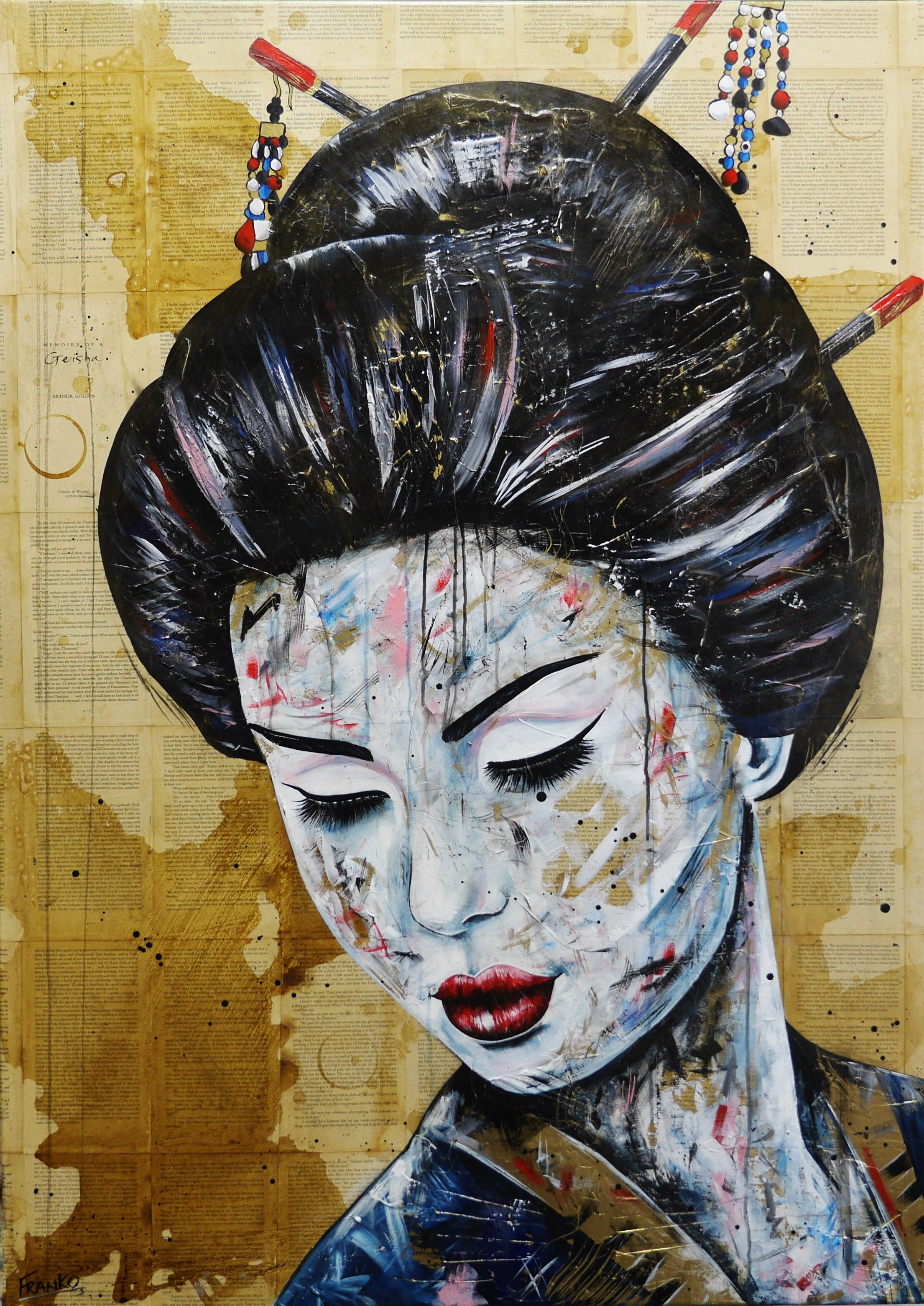 Aoki (Blue) 100cm x 140cm Geisha Book Club Painting (SOLD)