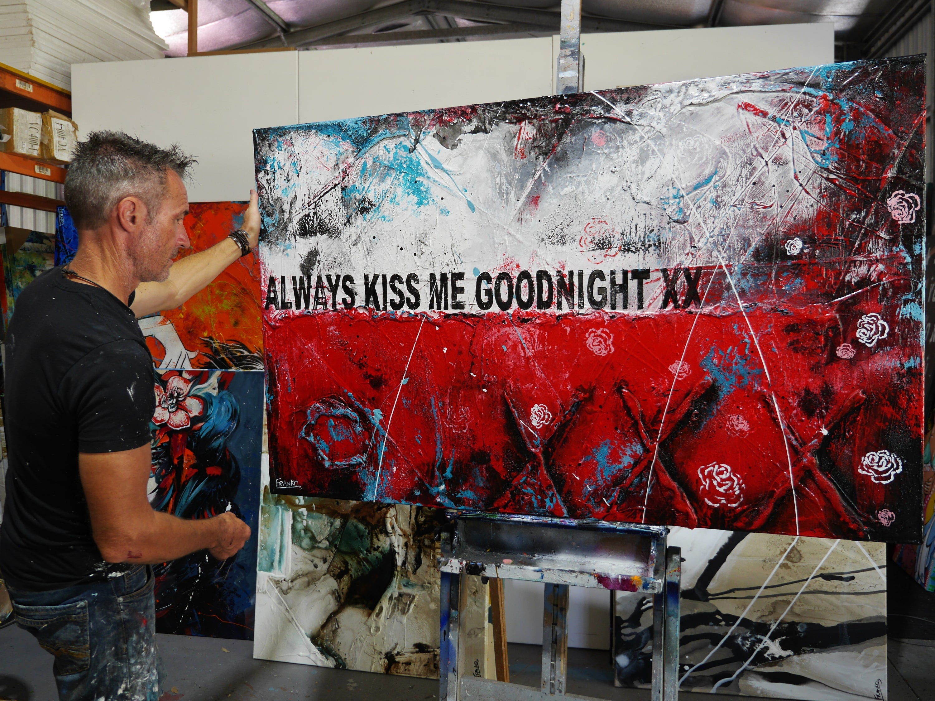 Just Kiss 160cm x 100cm Romantic Textured Urban Pop Art Painting