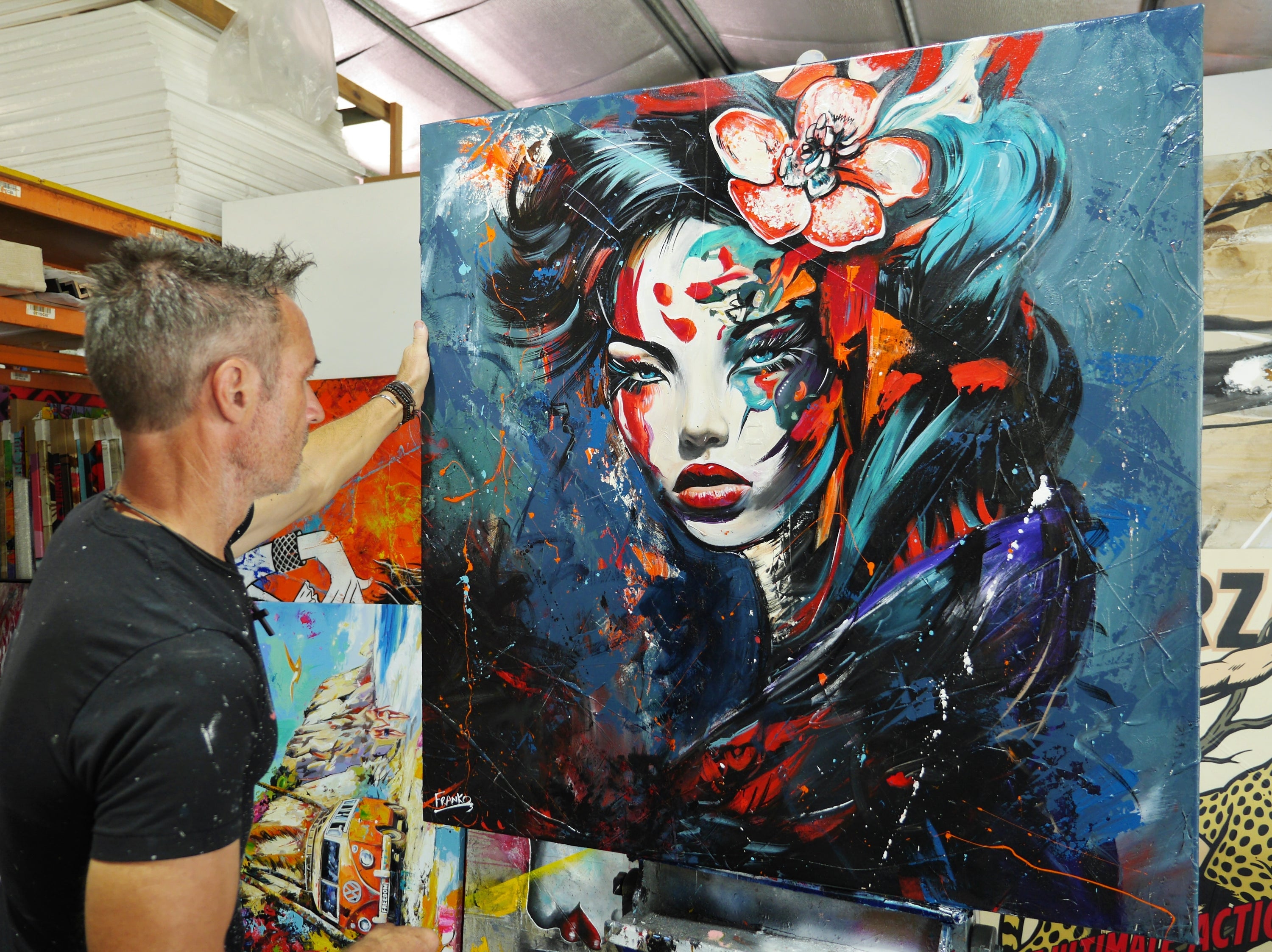Mahou 120cm x 120cm FRAMED Geisha Abstract Realism Textured Painting