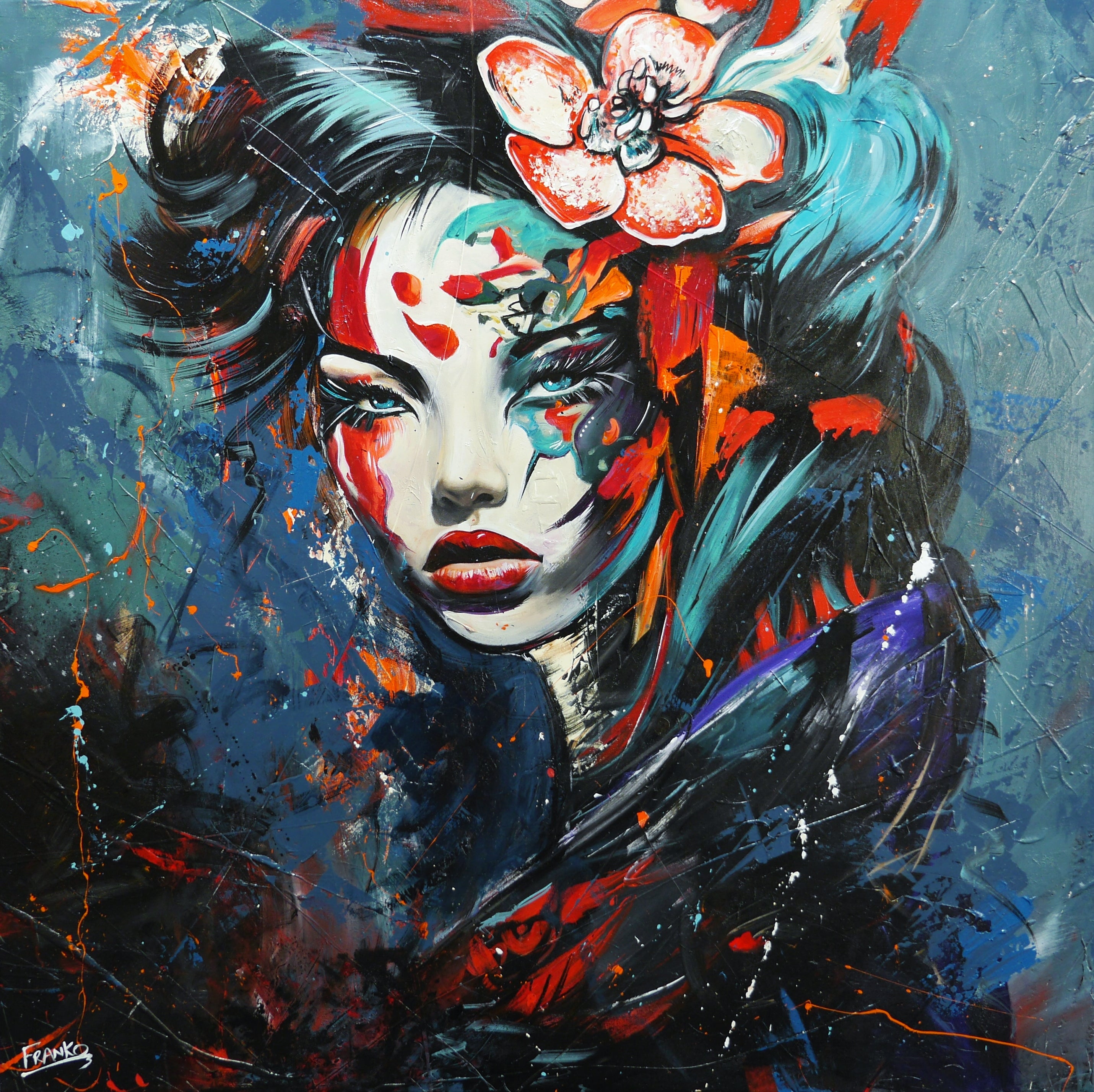 Mahou 120cm x 120cm FRAMED Geisha Abstract Realism Textured Painting