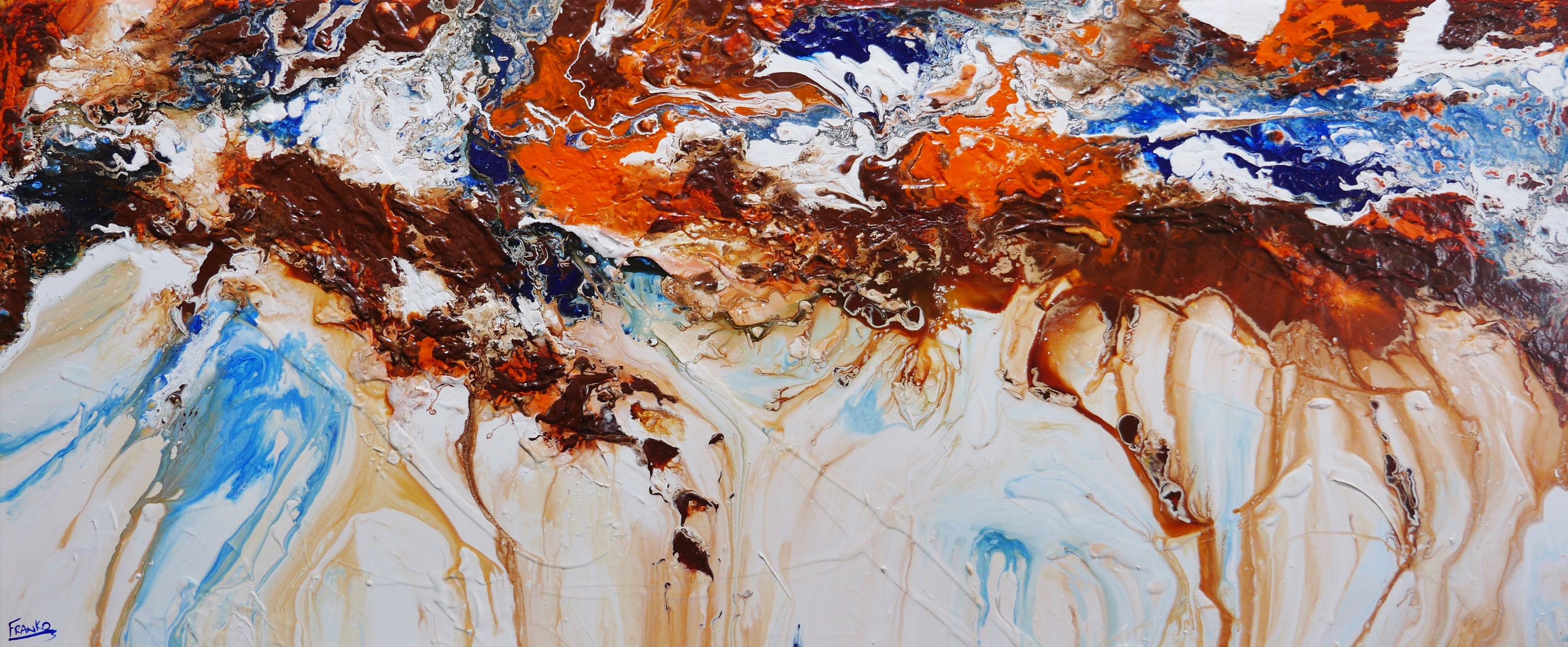 Raw Coast 240cm x 100cm White Rust Cobalt Textured Abstract Painting (SOLD)