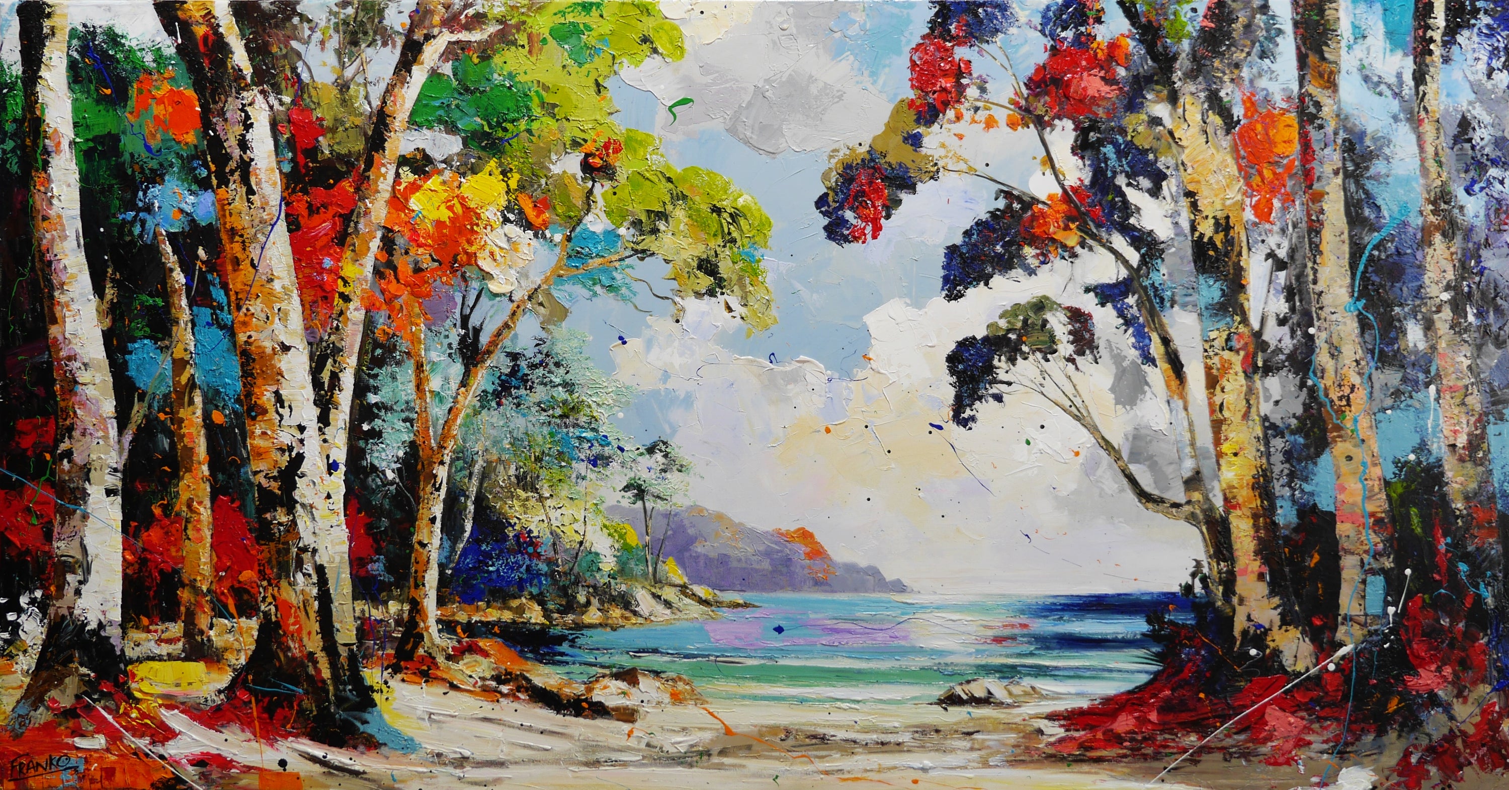 Glass Bay 190cm x 100cm FRAMED Australian Landscape Abstract Realism Textured Painting (SOLD)