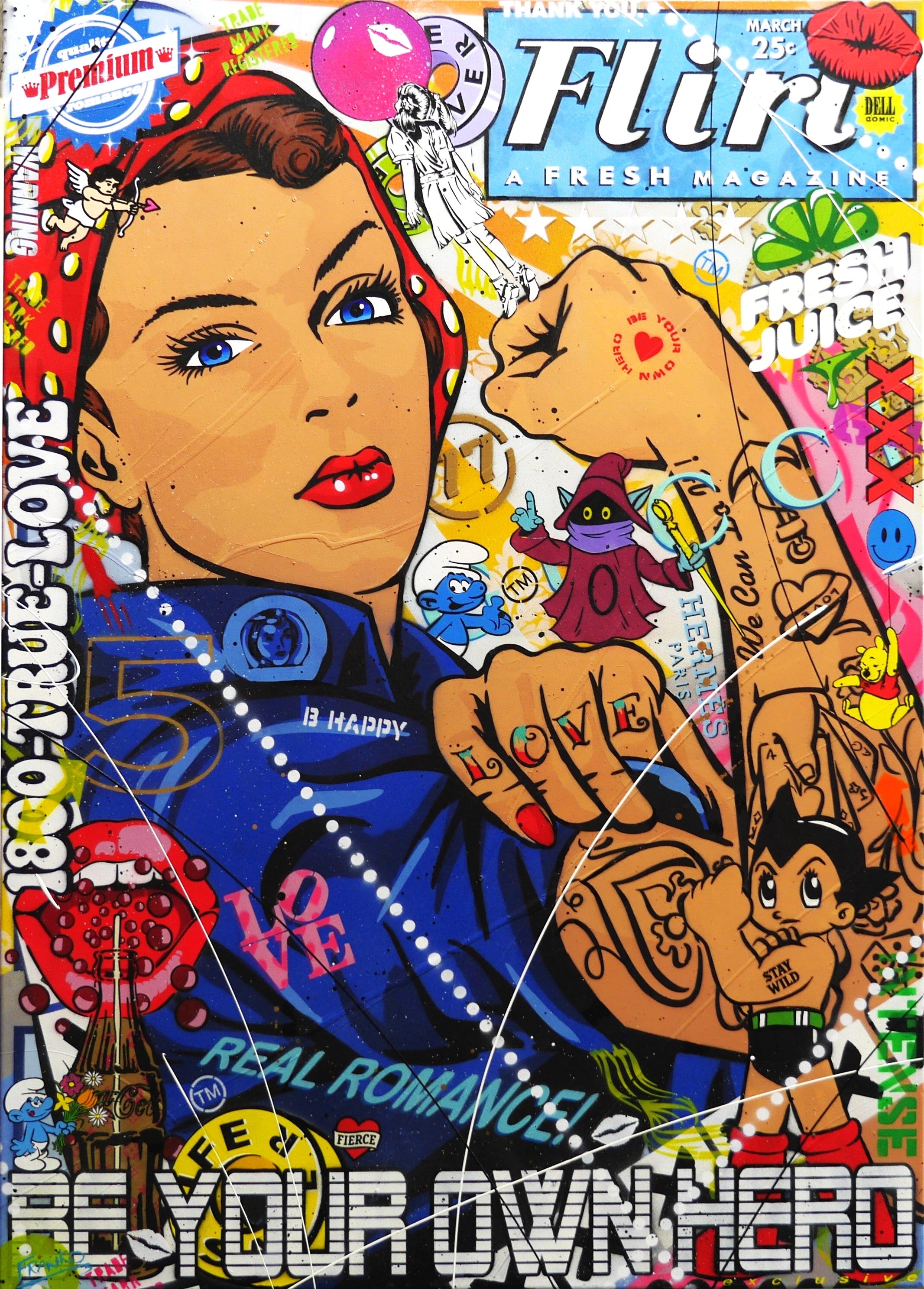 Loving Rosie 100cm x 140cm Rosie The Riveter Textured Urban Pop Art Painting