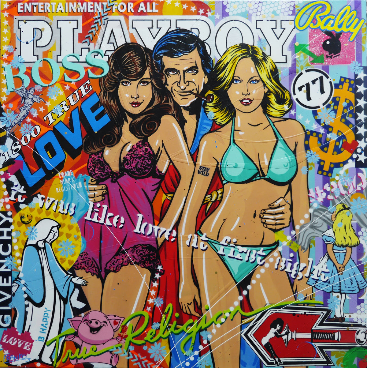 Playtime 120cm x 120cm Playboy Textured Urban Pop Art Painting