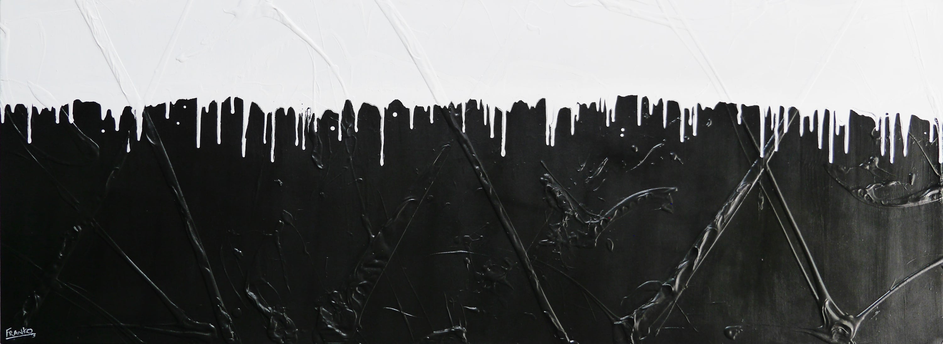 Whippy 270cm x 100cm Black and White Textured Abstract Painting