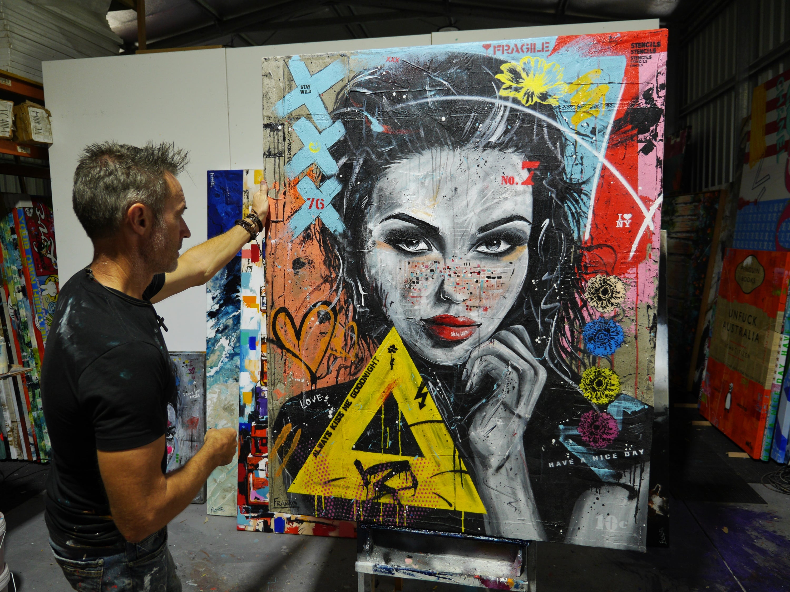Rebel Rebel 120cm x 150cm Industrial Concrete Textured Urban Pop Art Painting