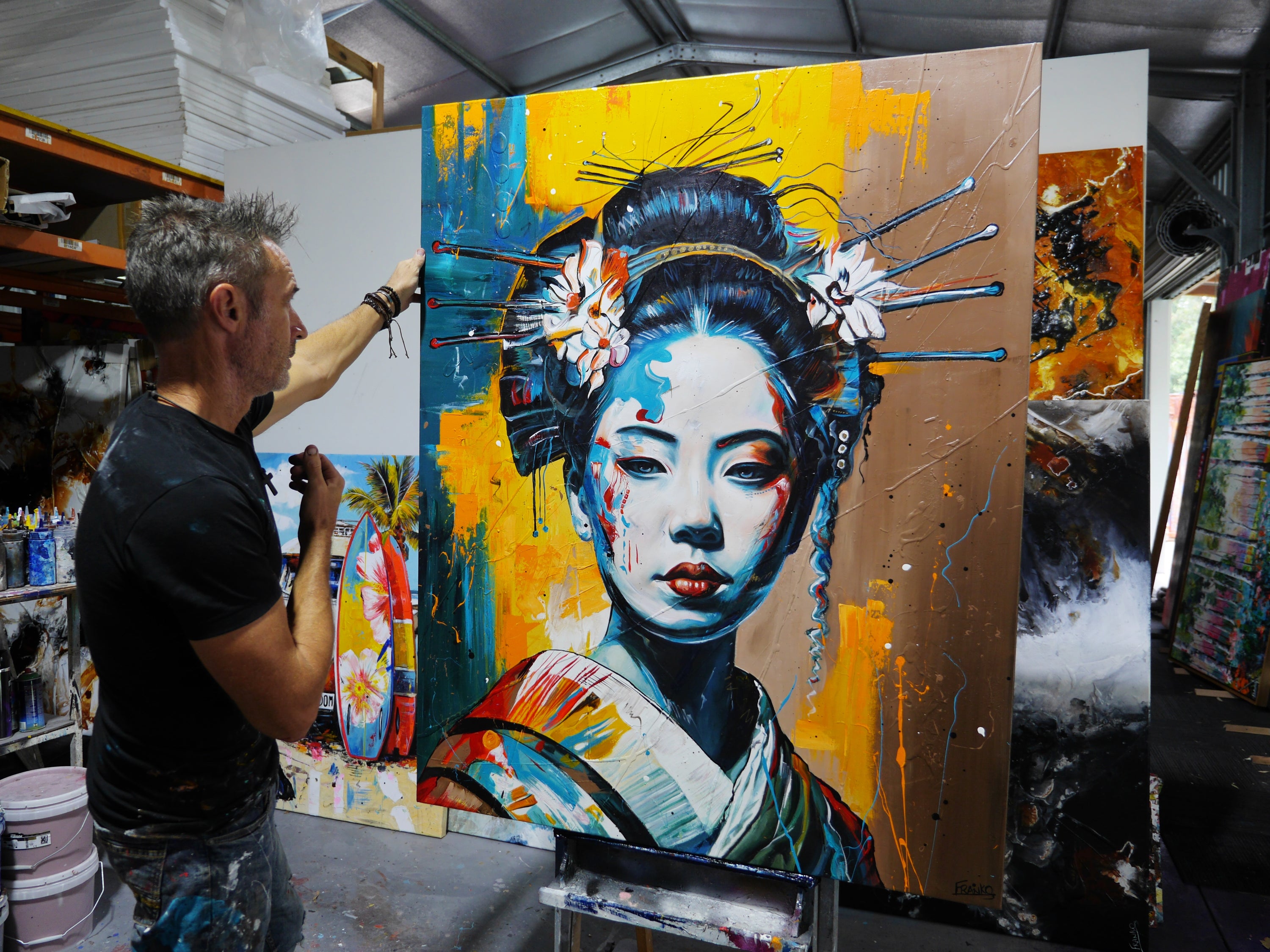 Bodu (Warrior Within) 120cm x 150cm FRAME INC Geisha Abstract Realism Textured Painting