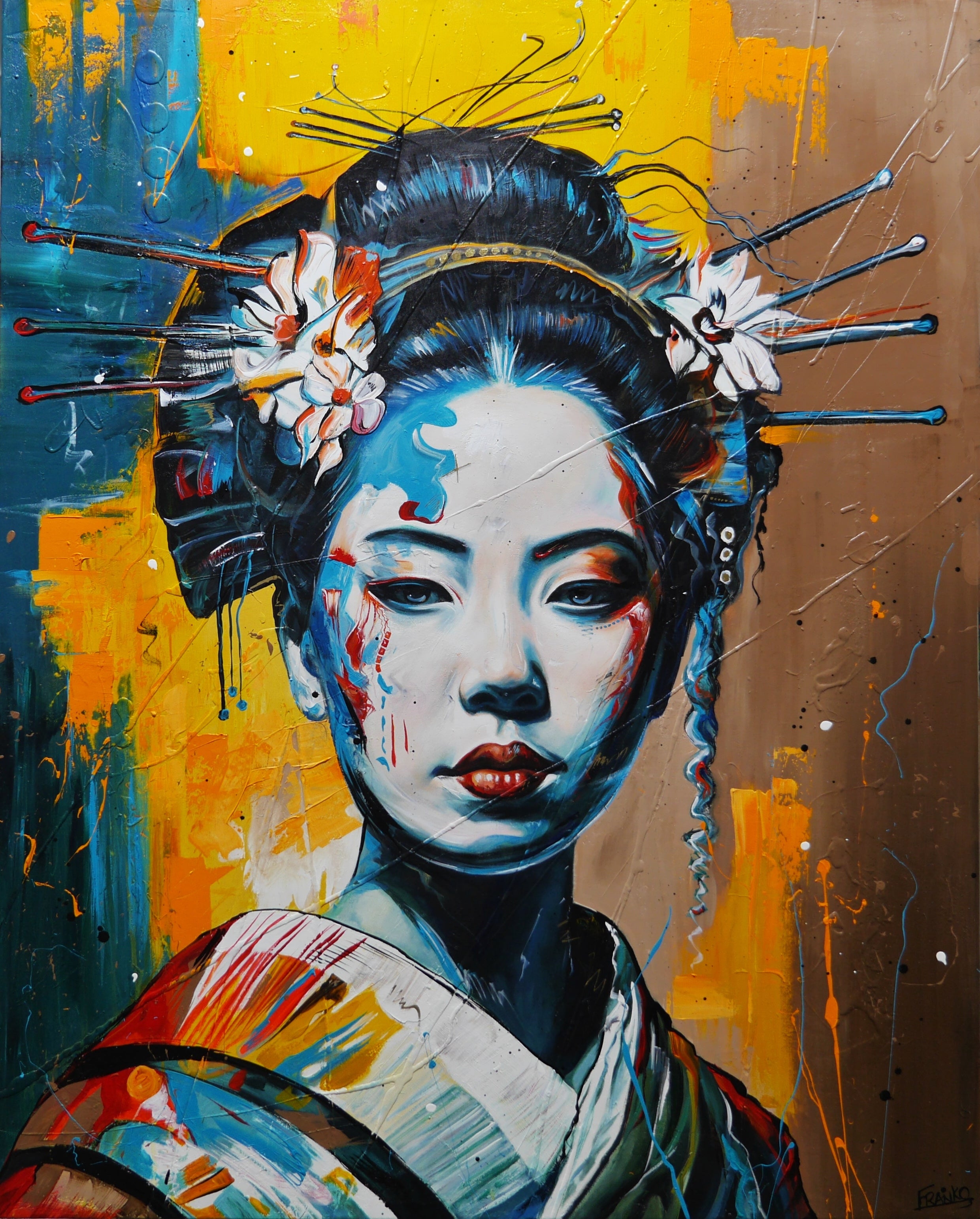 Bodu (Warrior Within) 120cm x 150cm FRAME INC Geisha Abstract Realism Textured Painting