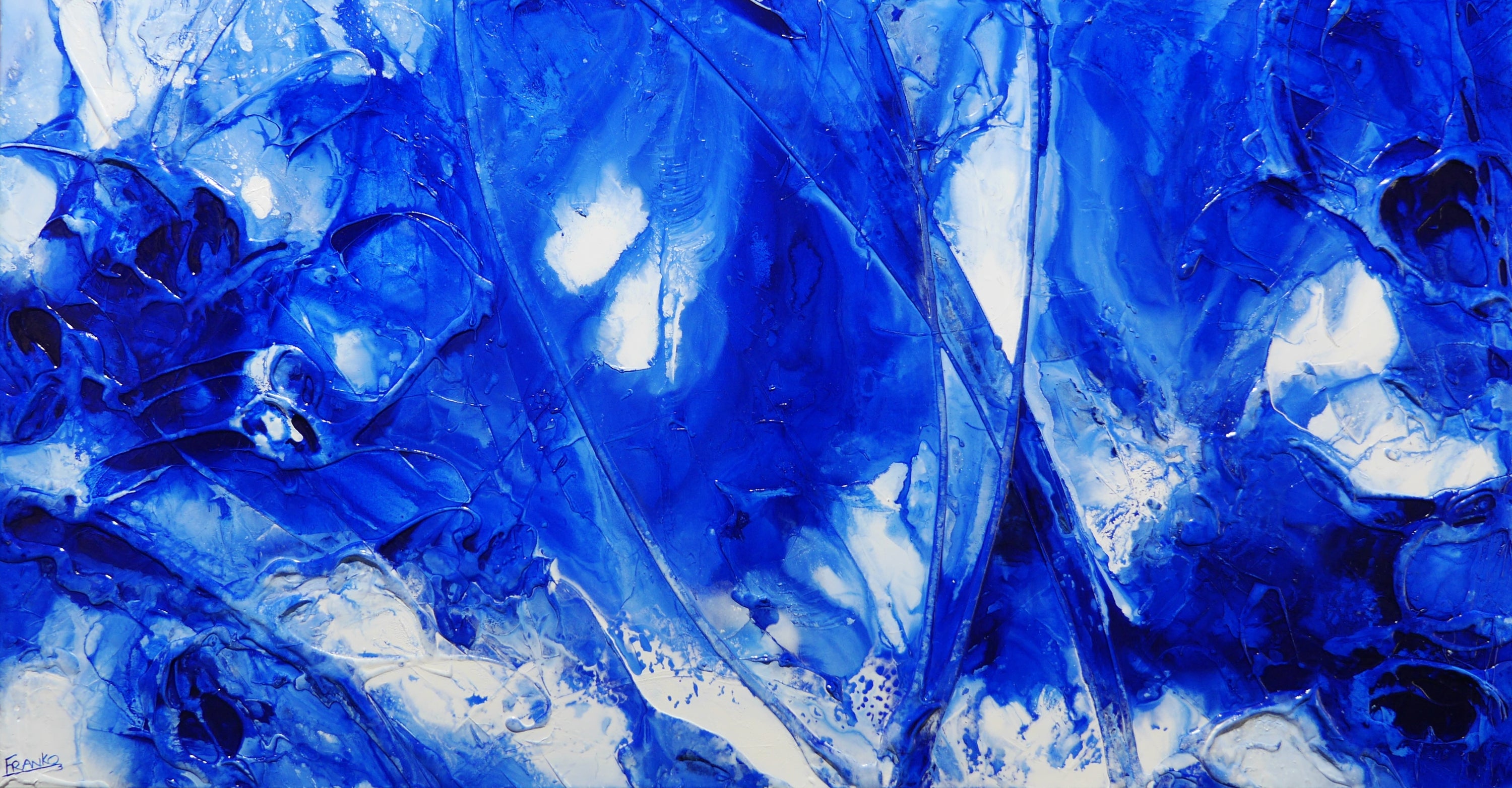 Precious 190cm x 100cm Blue White Ink Textured Abstract Painting