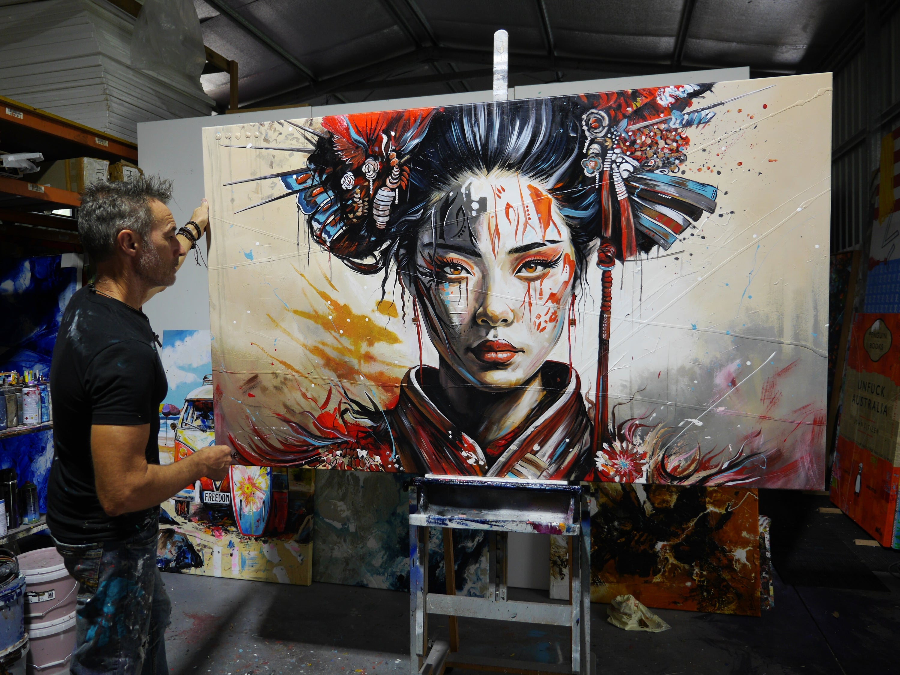 Takeru (Fierce) 200cm x 120cm FRAME INC Geisha Abstract Realism Textured Painting