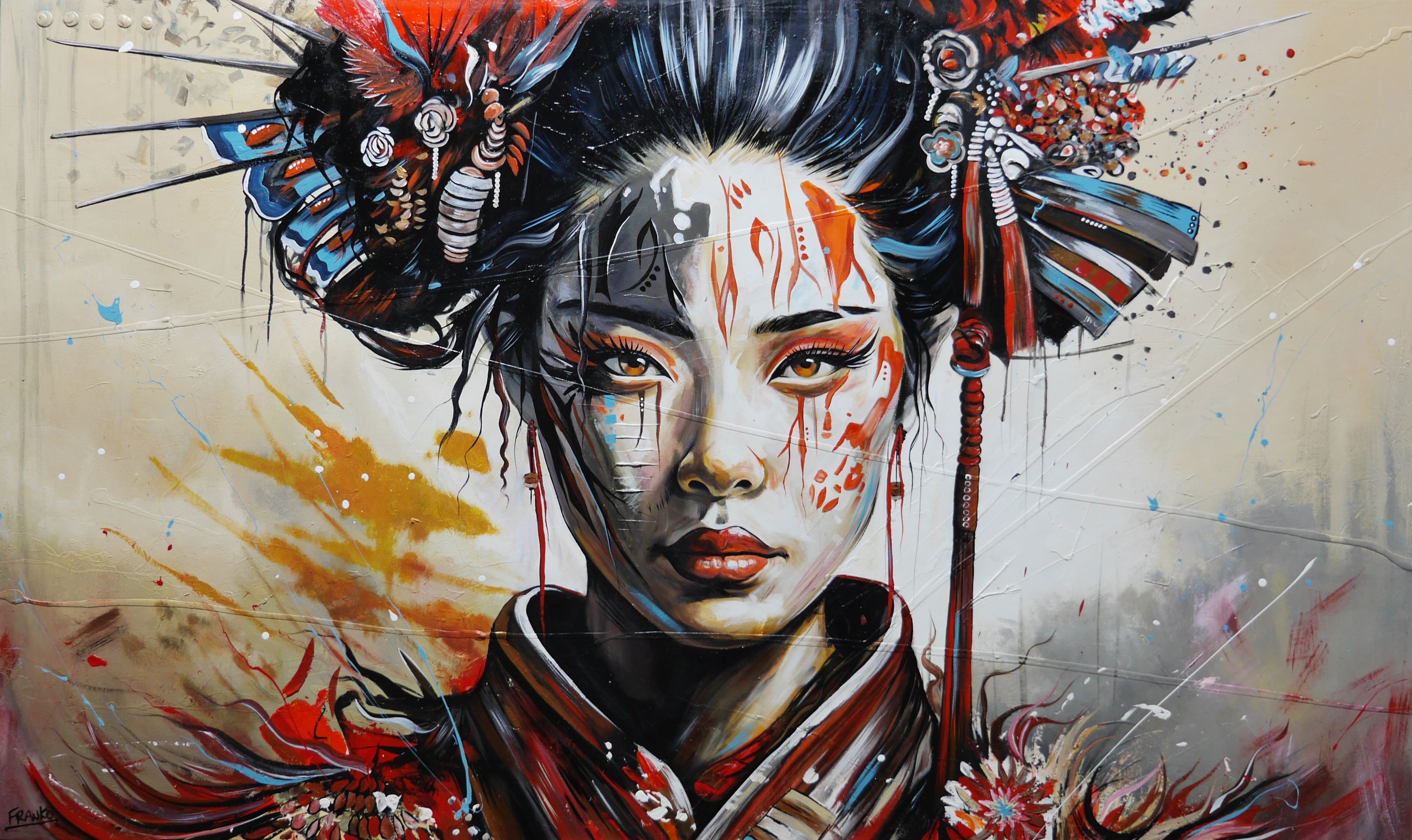 Takeru (Fierce) 200cm x 120cm FRAME INC Geisha Abstract Realism Textured Painting
