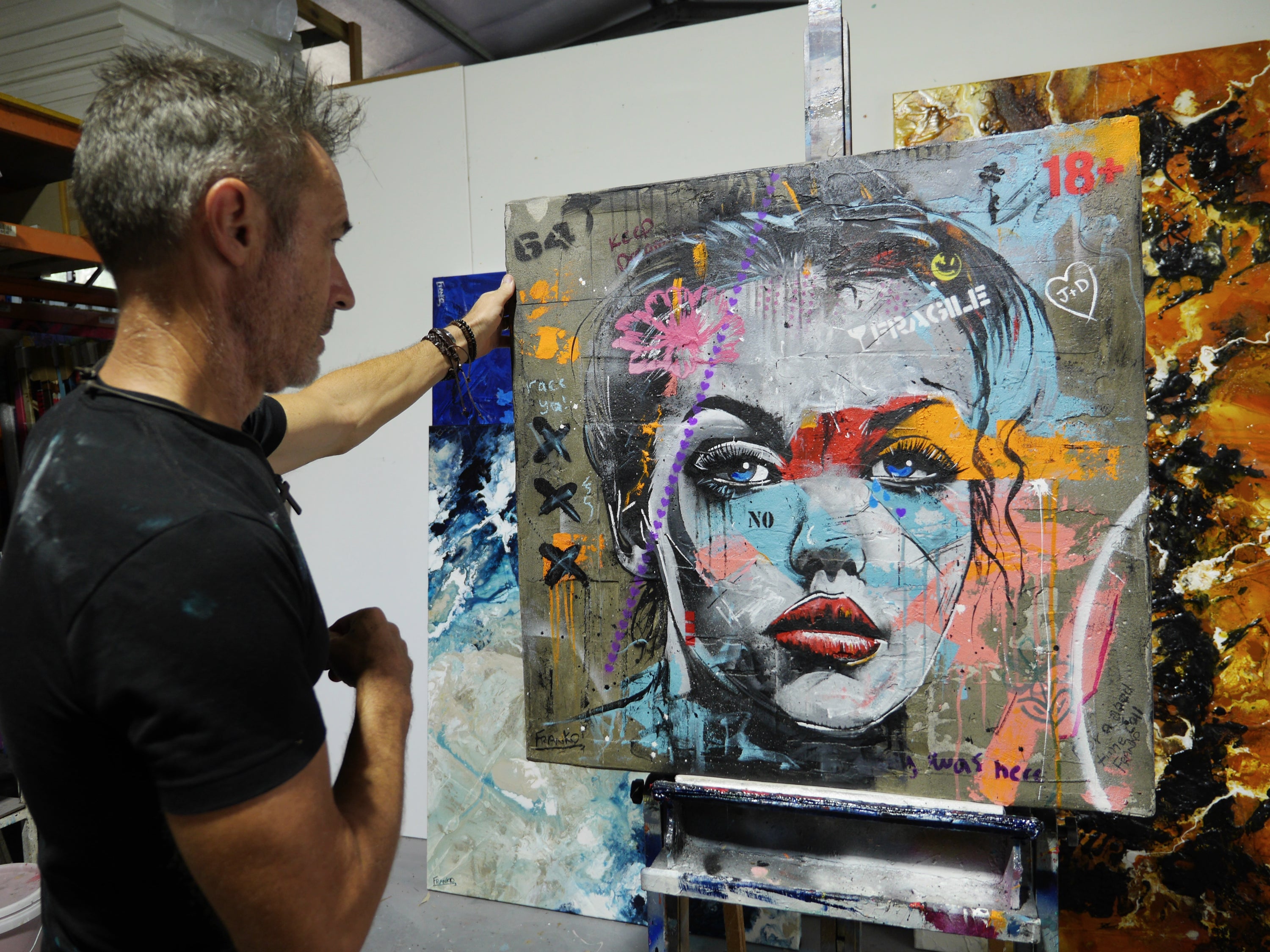 Jerry 90cm x 90cm Industrial Concrete Textured Urban Pop Art Painting (SOLD)
