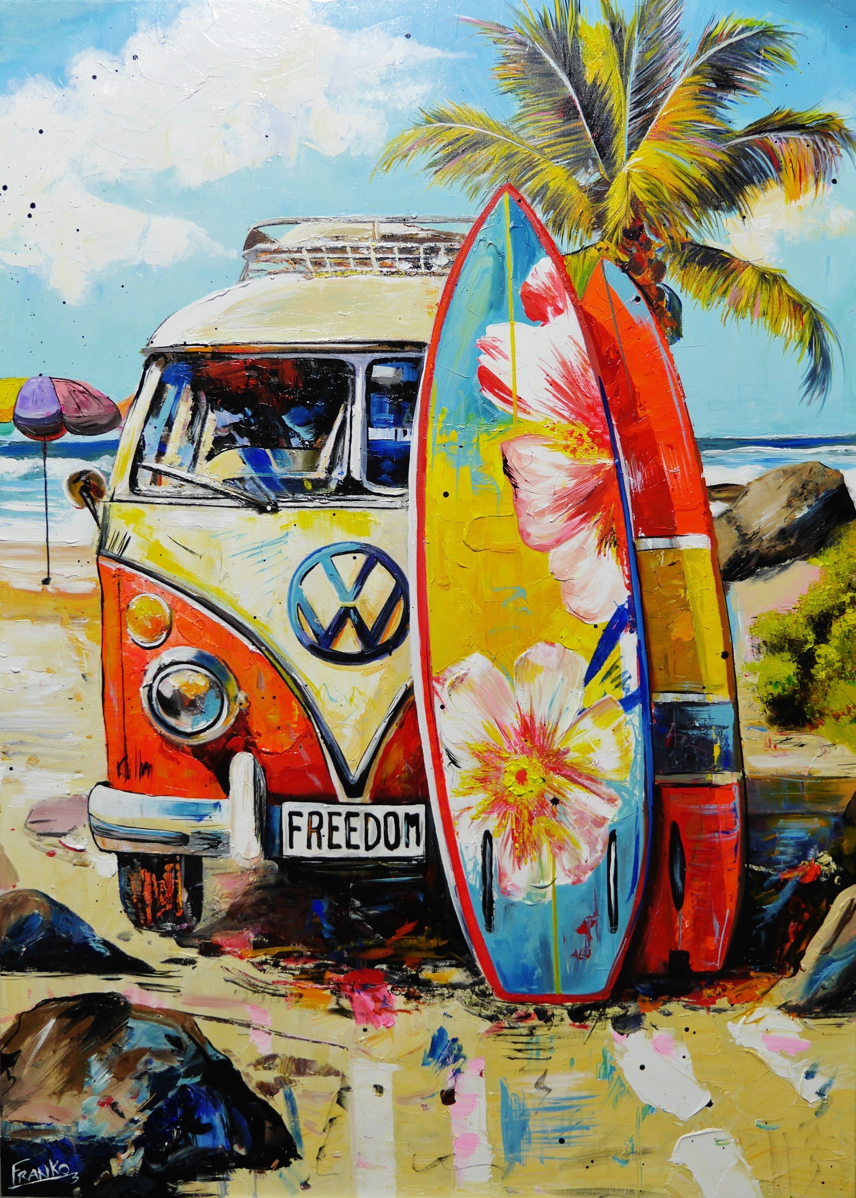 Chasing Freedom 140cm x 100cm FRAME INC Beach Kombi Abstract Realism Textured Painting