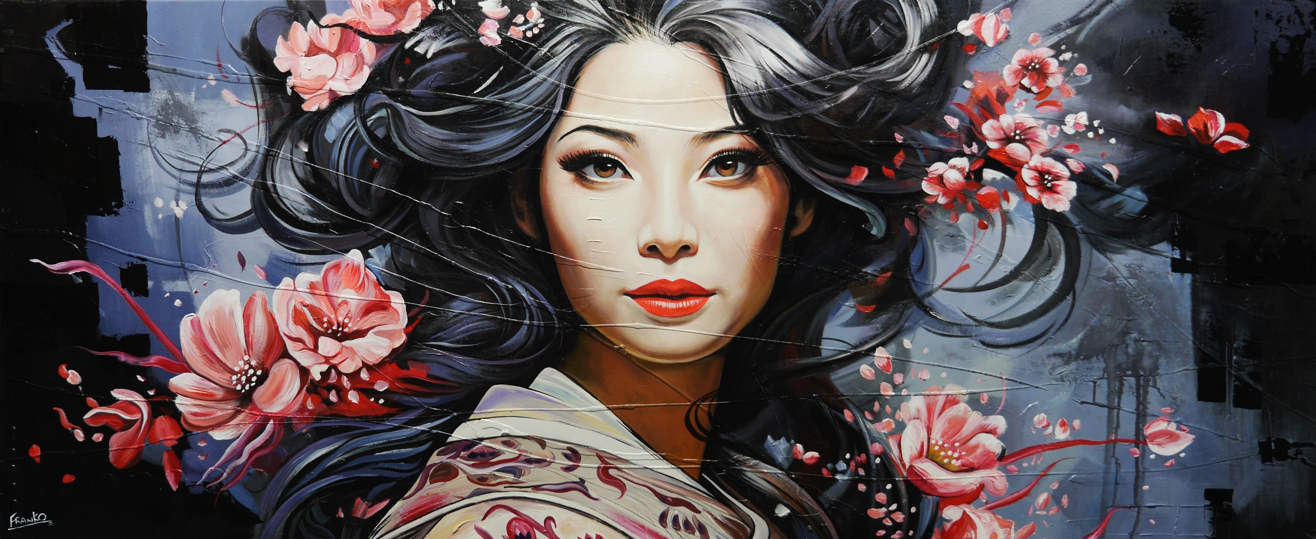 Kirei (Beautiful) 240cm x 100cm FRAME INC Geisha Abstract Realism