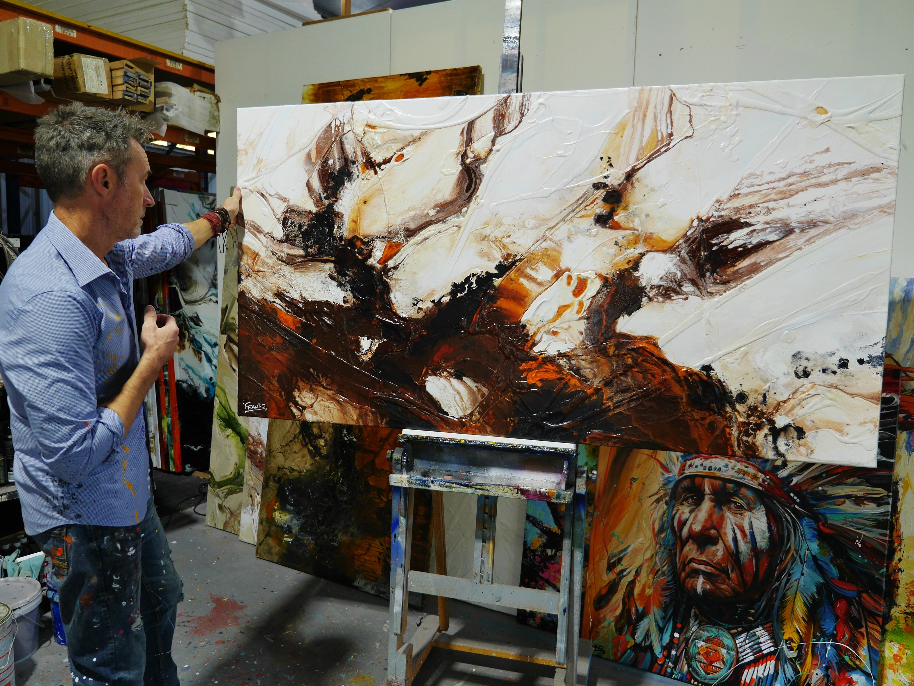 Ignition 190cm x 100cm White Rust Black Textured Abstract Painting (SOLD)