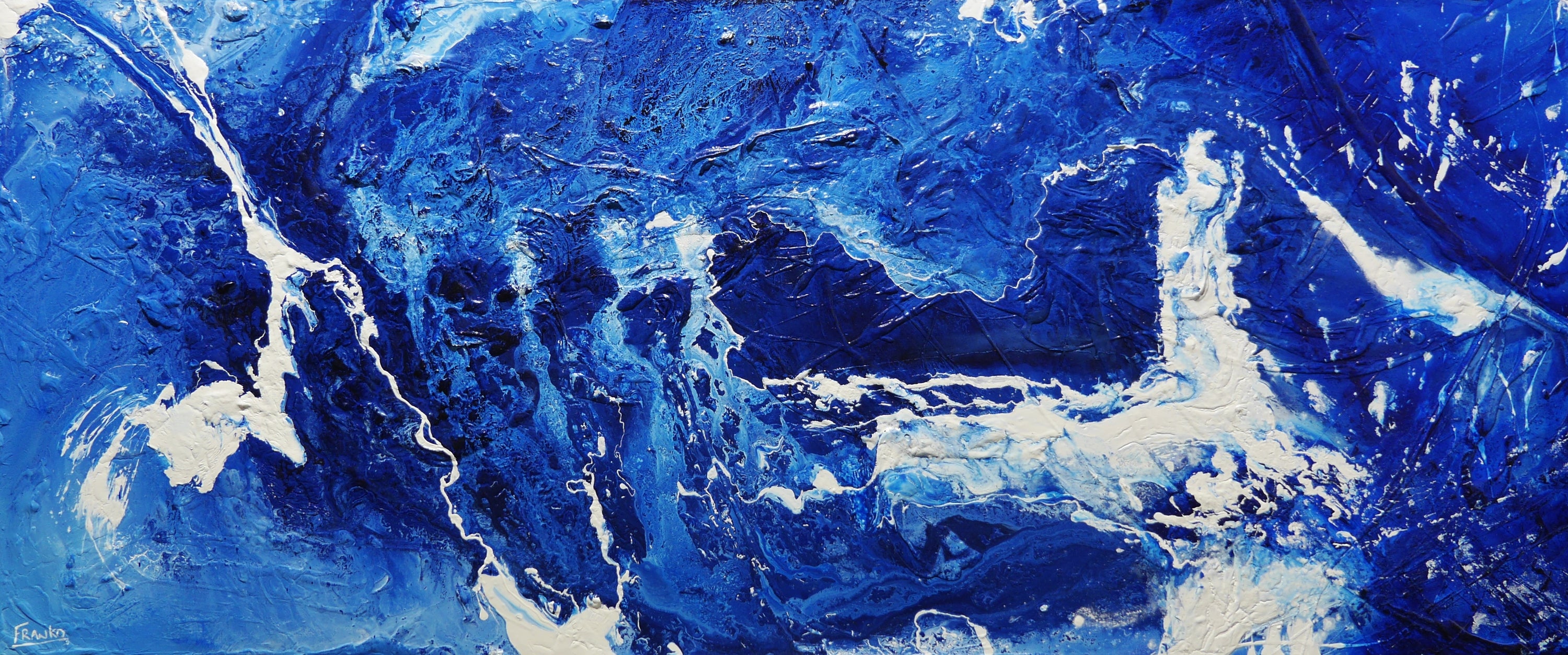 Blue Reflex 240cm x 100cm Textured Abstract Painting