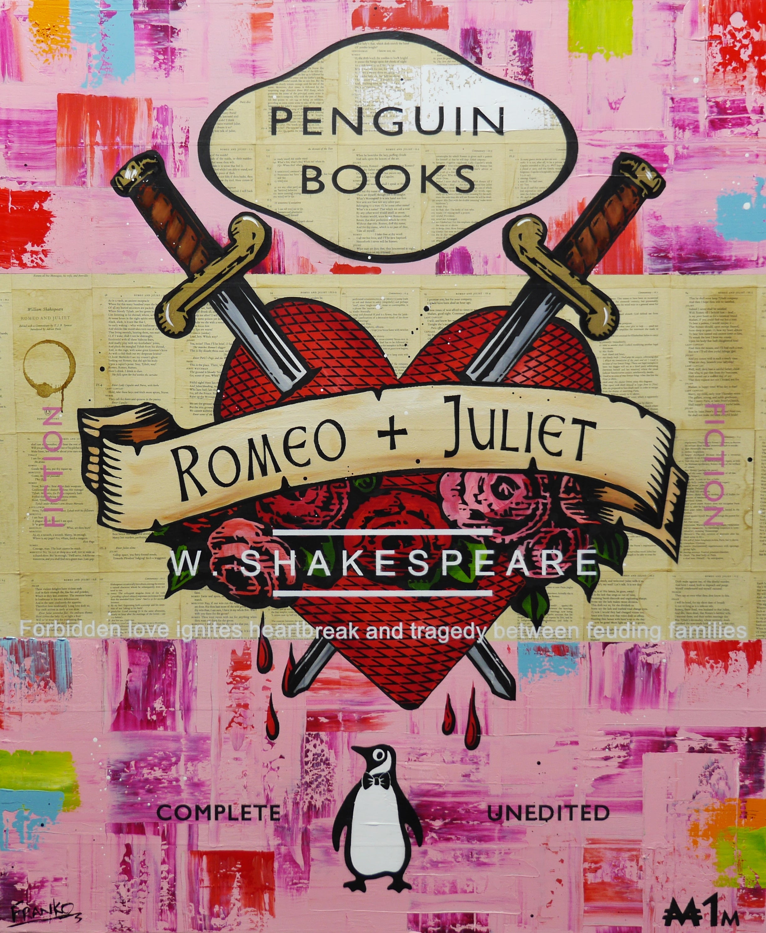 The Lovers 120cm x 100cm Romeo and Juliette Urban Pop Book Club Painting