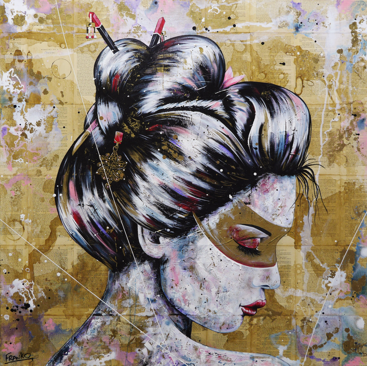 Murasaki 120cm x 120cm Geisha Abstract Realism Book Club Painting (SOLD)
