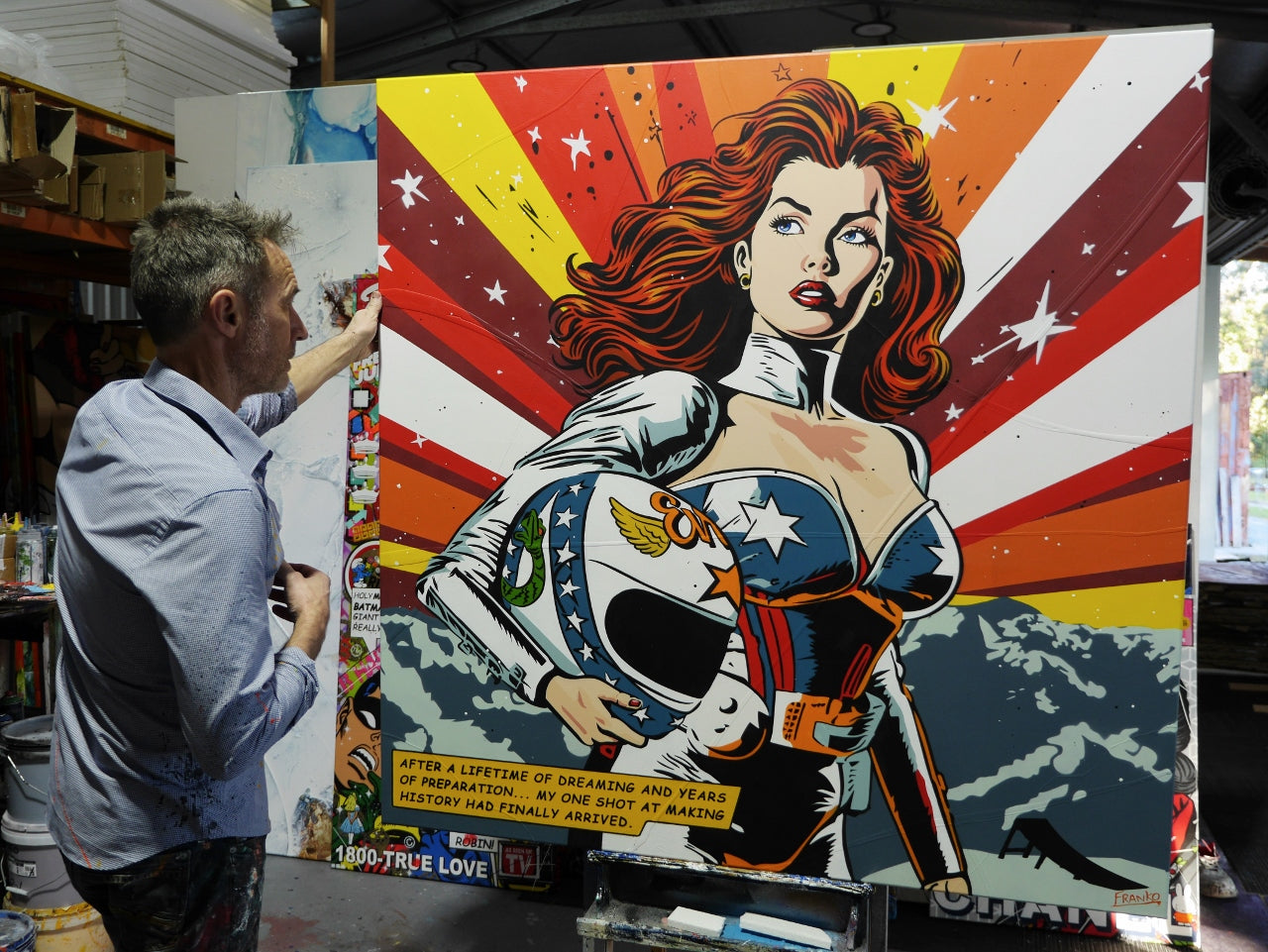 The Jump 150cm x 150cm Stunt Devil Textured Classic Pop Art Painting