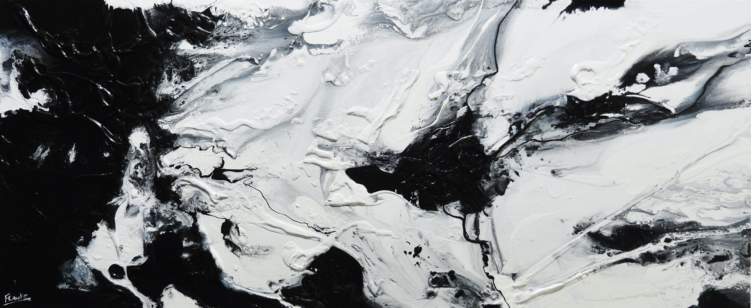 Iced Sambuca 240cm x 100cm Black and White Textured Abstract Painting