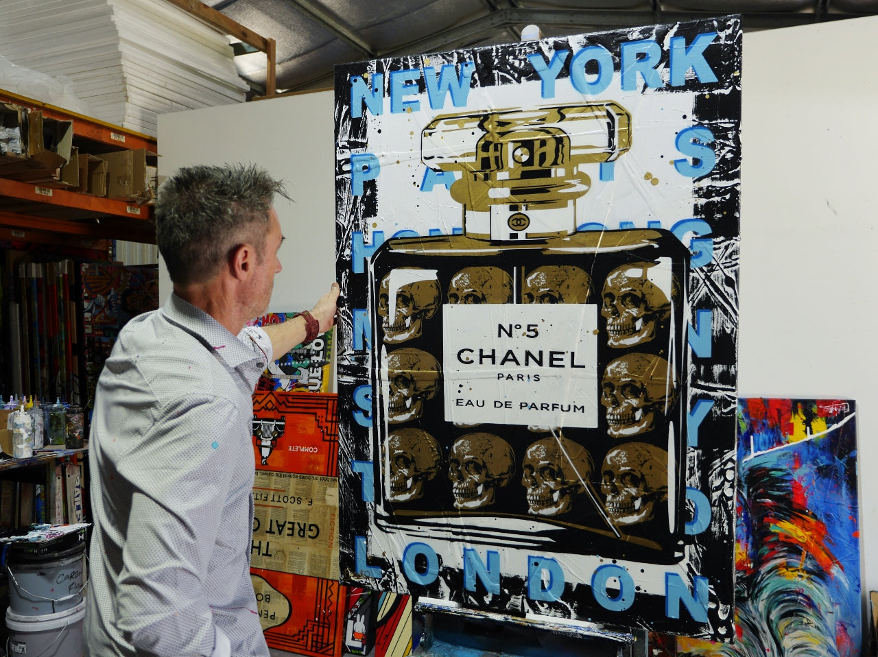 Fragrances and Skulls 140cm x 100cm Perfume Bottle Textured Urban Pop Art Painting