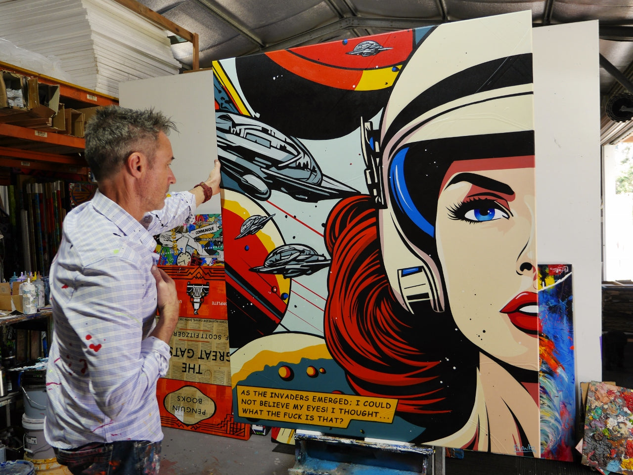 The Invaders 120cm x 150cm Space Classic Textured Pop Art Painting