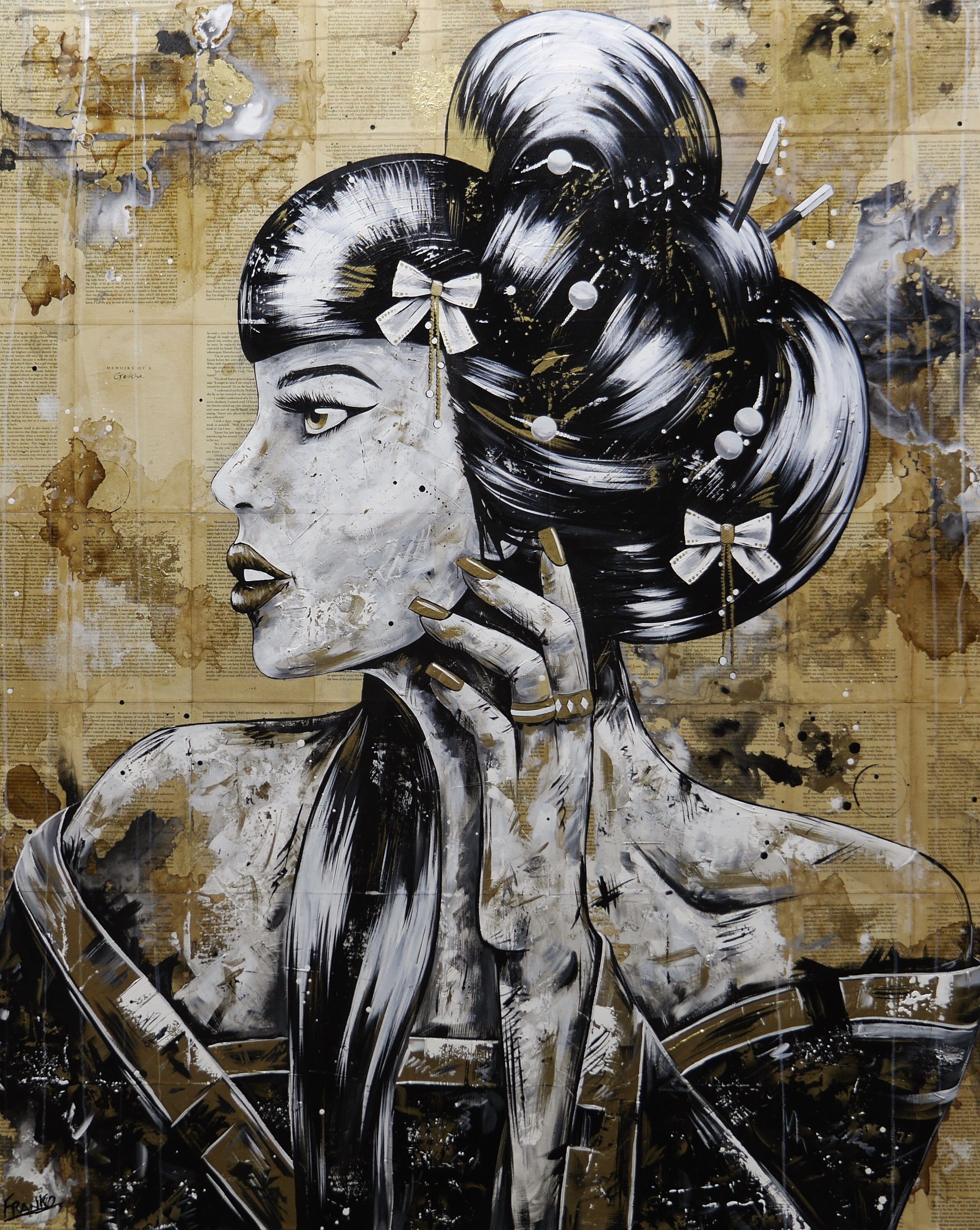 Spirea (Golden Princess) 120cm x 150cm Geisha Abstract Realism Book Club Painting