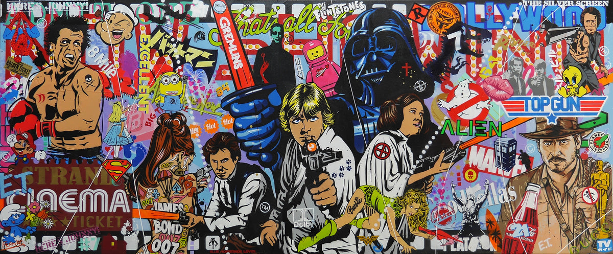 Cinematic Fusion 240cm x 100cm Textured Urban Pop Art Painting